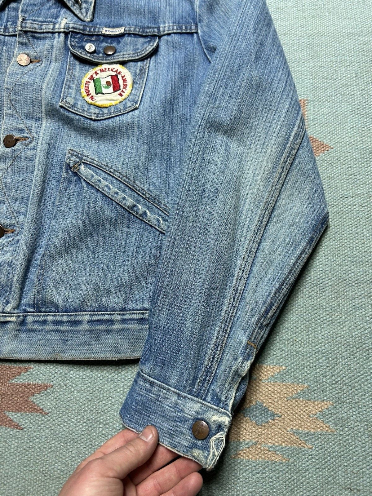 Vintage VTG 70s wrangler no fault denim jacket faded speedy patch L Size US L / EU 52-54 / 3 - 4 Thumbnail