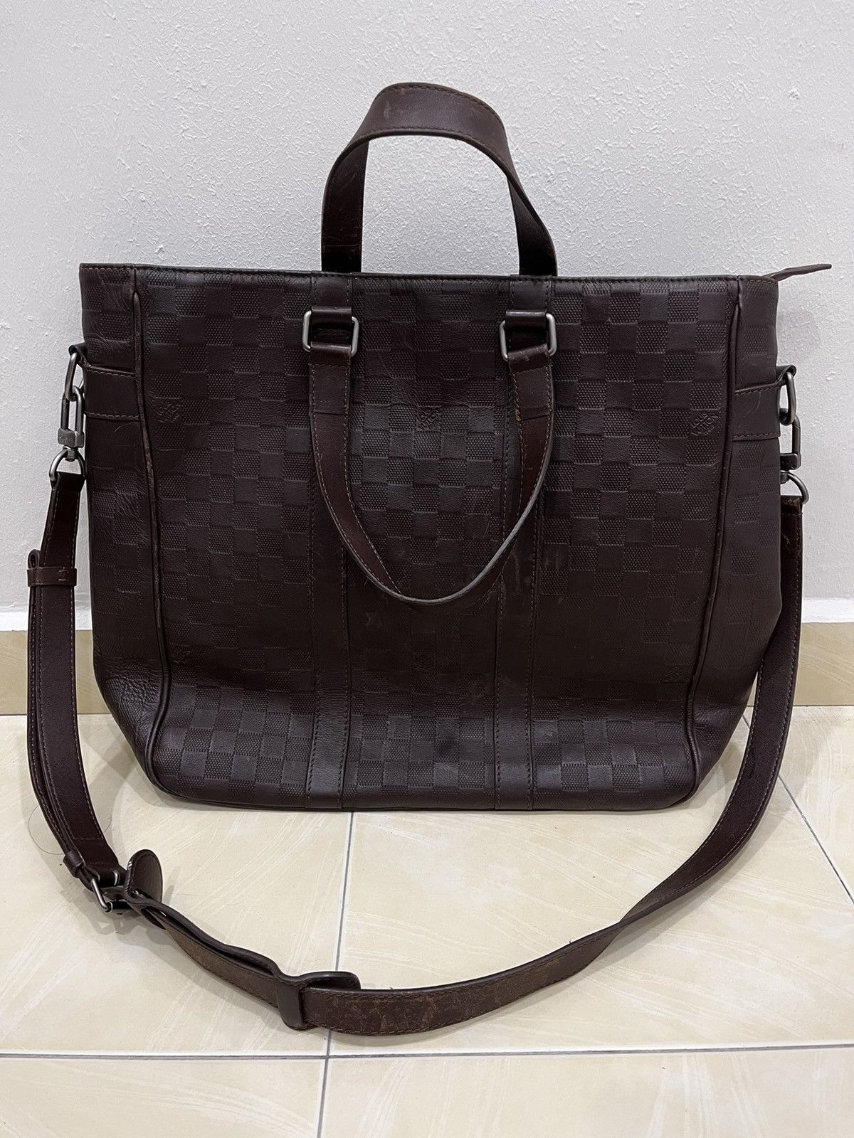 Louis Vuitton Tadao Pm Damier Infini Tote Bag Leather Strap in Brown, Men's