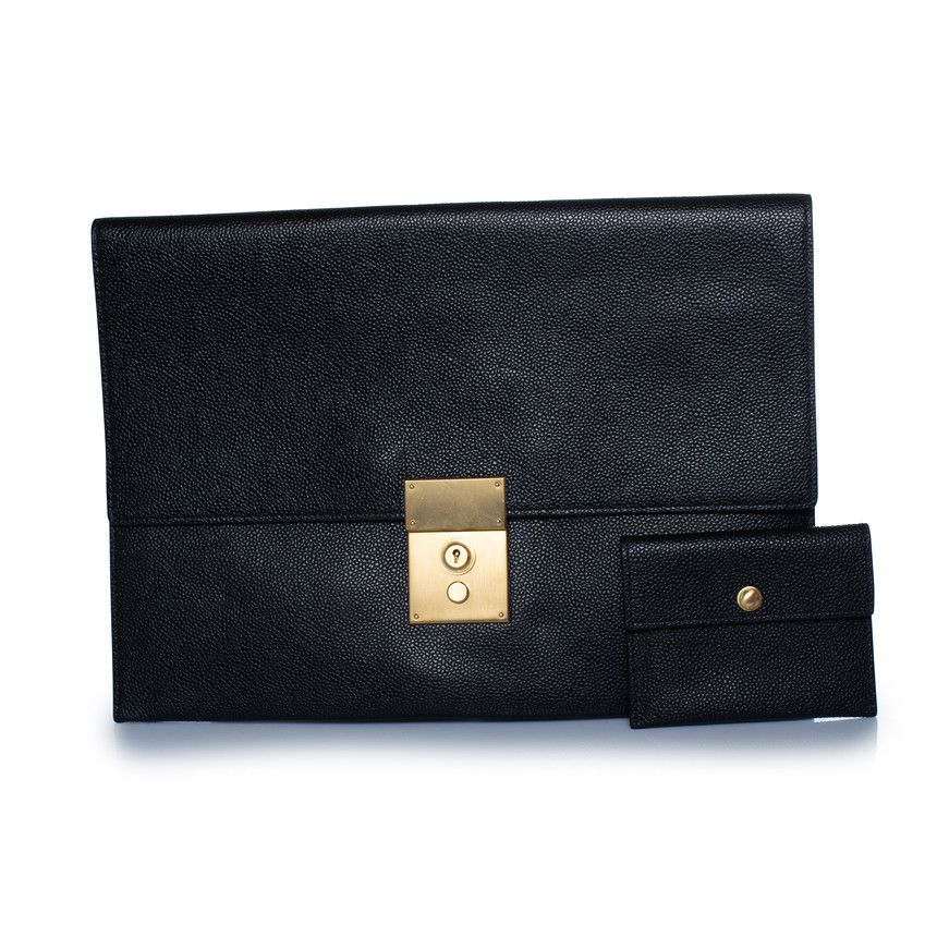 Thom Browne Thom Browne, pebbled leather clutch with wallet Size ONE SIZE - 1 Thumbnail