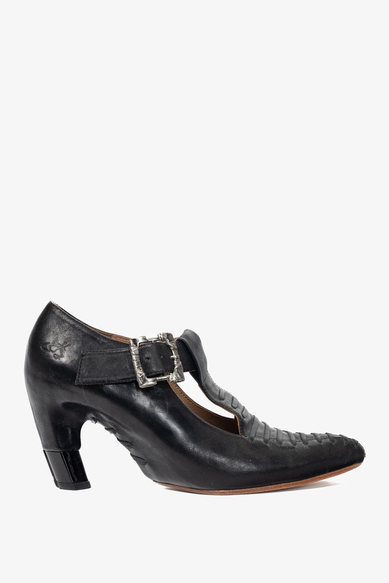 John Fluevog John Fluevog Pollux Black T-Strap Buckle Heels Size US 10 / IT 40 - 1 Thumbnail