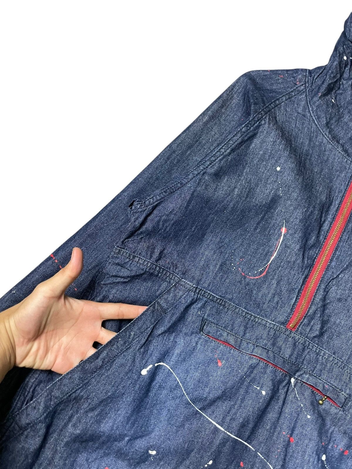 Japanese Brand × Vintage Blue B Brand Denim Painted Anorak Parka (70) Size US S / EU 44-46 / 1 - 6 Thumbnail