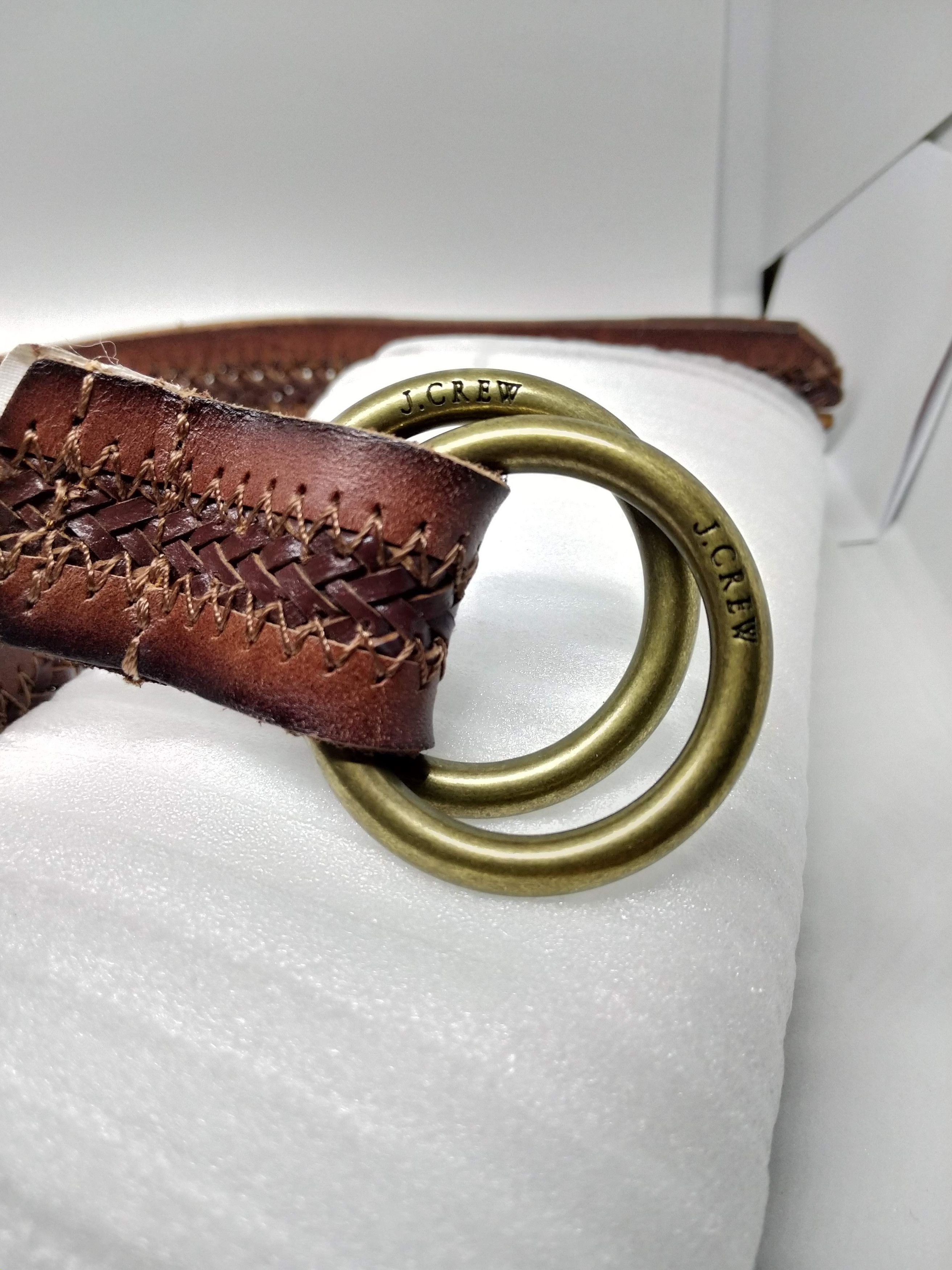 J.Crew Woven Brown Leather Double Brass Ring Unisex Adjustable Size ONE SIZE - 2 Thumbnail