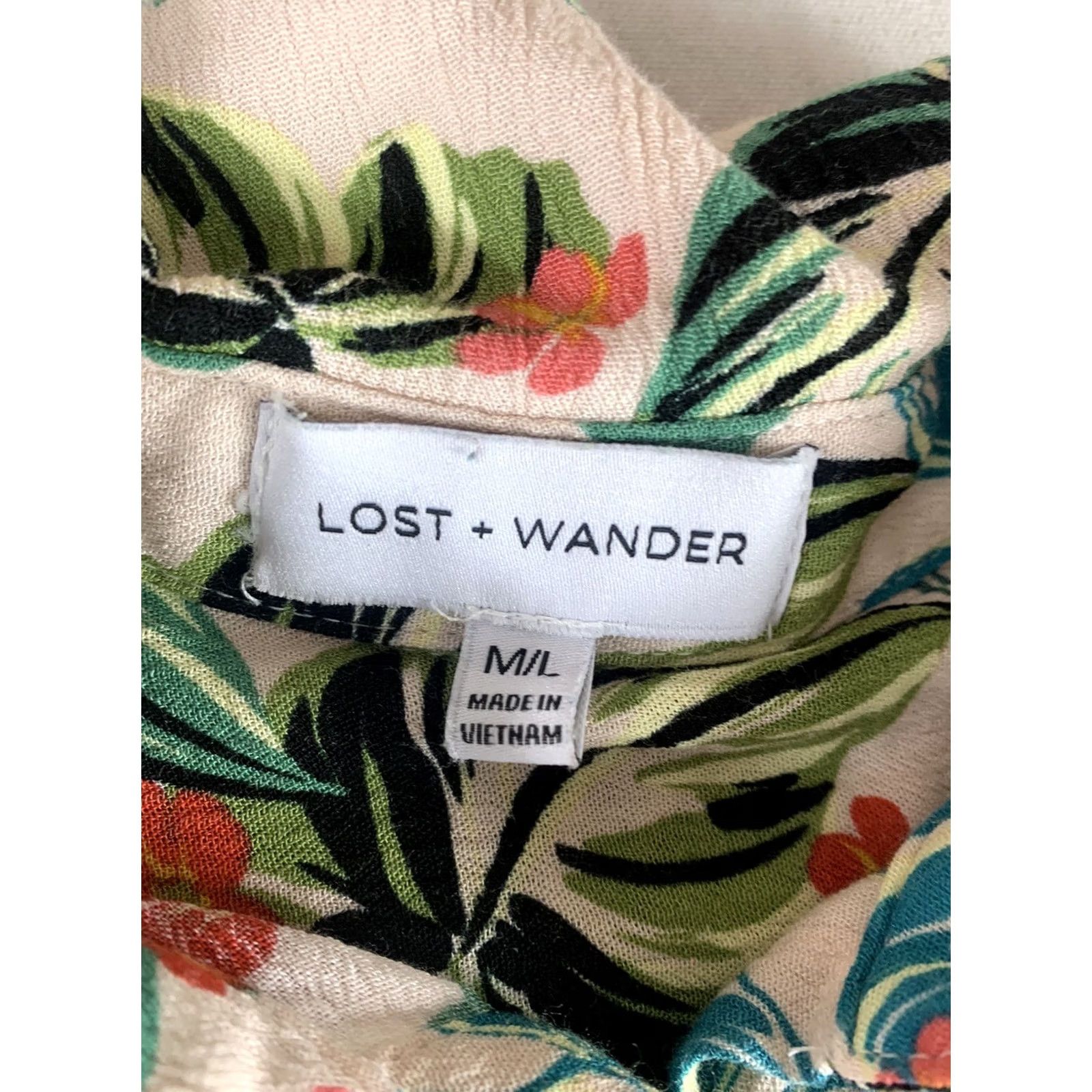 Vintage LOST WANDER Dress Womens L Green Floral Beige Sleeveless Collared Button Front Size L / US 10 / IT 46 - 2 Thumbnail