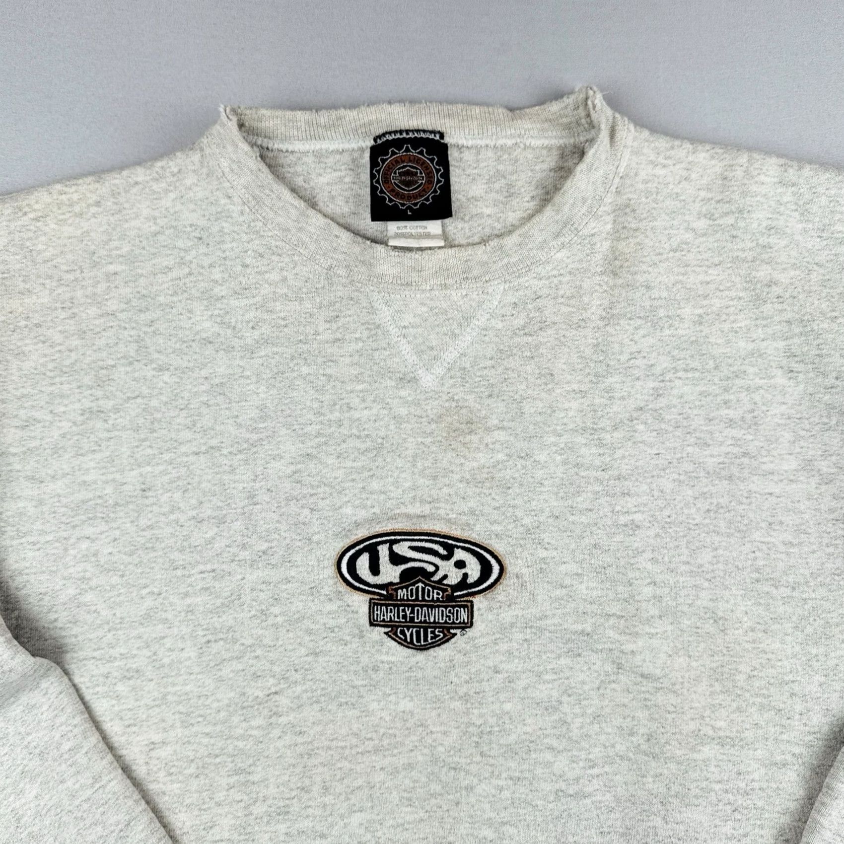Harley Davidson VINTAGE Harley-Davidson Sweatshirt Embroidered Logo Biker USA Made Size L Gray Mens 90s Pullover Crew Neck Long Sleeve Shirt Size US L / EU 52-54 / 3 - 2 Thumbnail