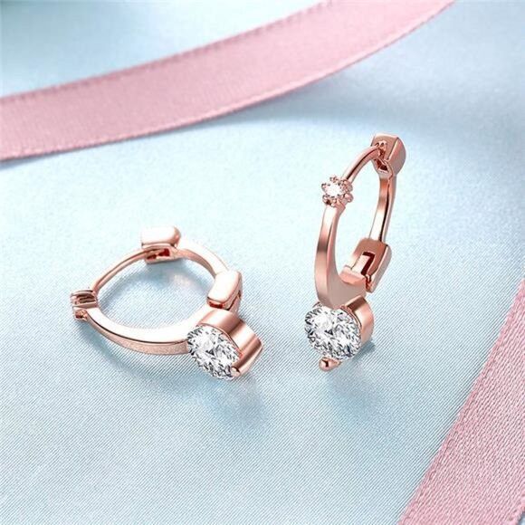 Other Rose Gold Plated Hoop Huggie w/AAA Zirconia & Latch Back Size ONE SIZE - 5 Thumbnail
