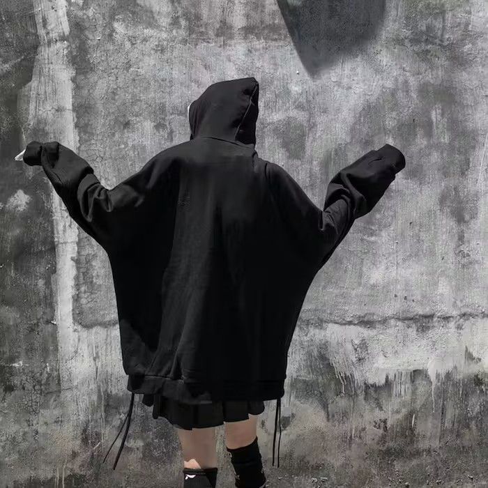 Japanese Brand Gothic Graphic Full Zip Black Hoodie, Grunge Punk Size US M / EU 48-50 / 2 - 2 Thumbnail