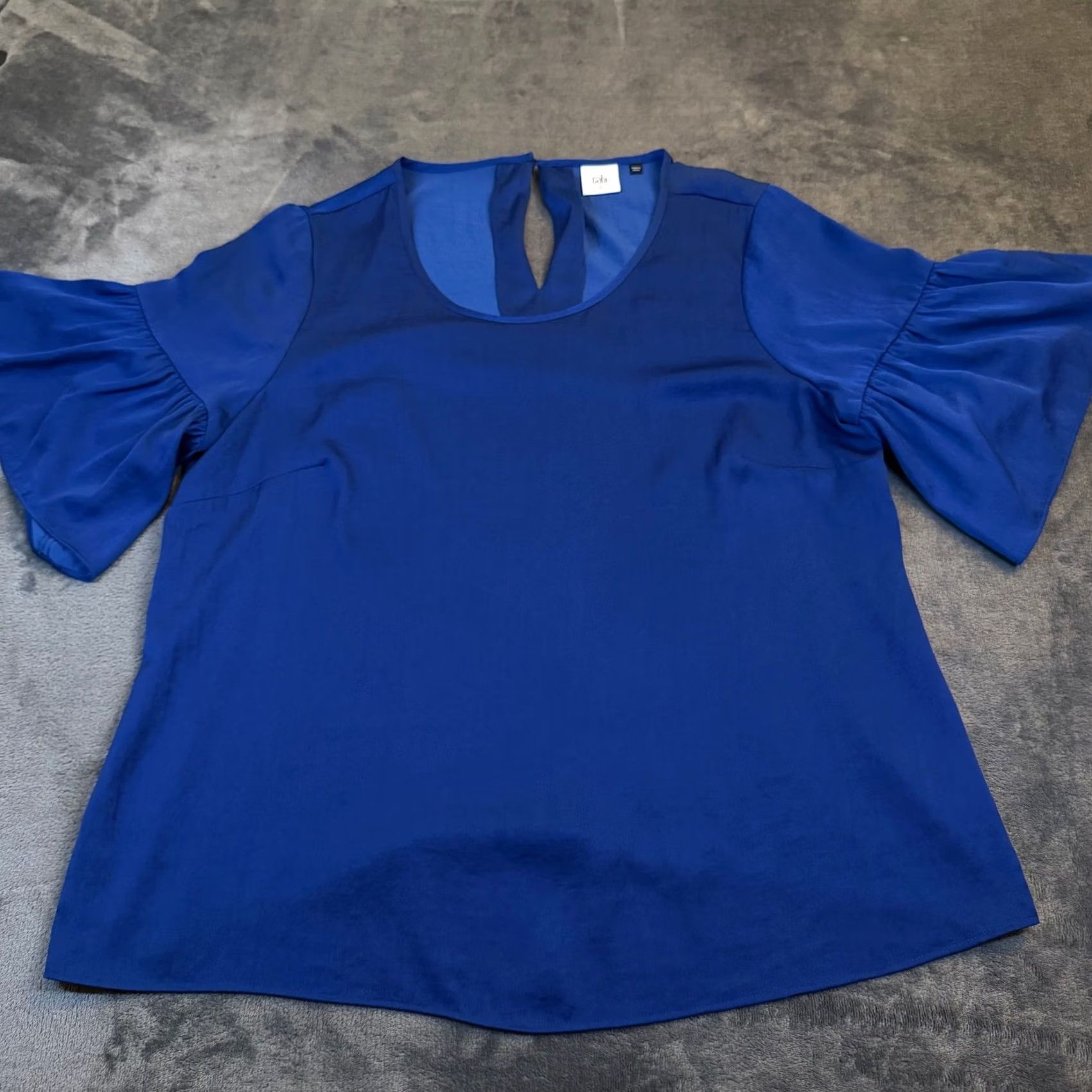 Vintage Cabi Blouse Womens Large Blue Bell Sleeve Keyhole Back Flutter Shirt Size L / US 10 / IT 46 - 3 Thumbnail