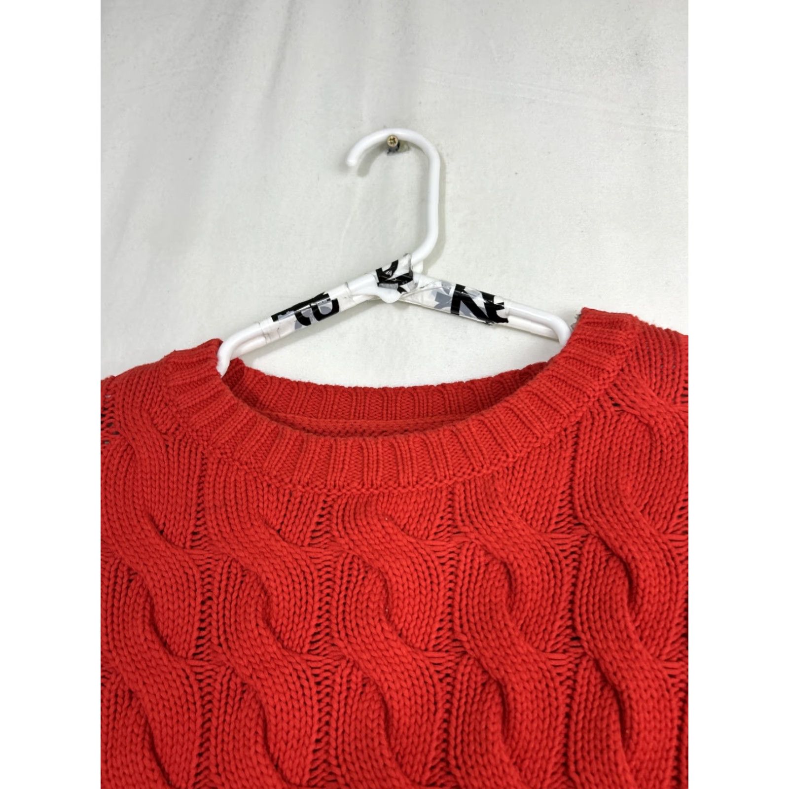 J.Crew VINTAGE? No — Actually J.Crew M-L Cotton Cable Knit Side Slit Crew Sweater Red-Orange Oversized BM401 Size L / US 10 / IT 46 - 3 Thumbnail