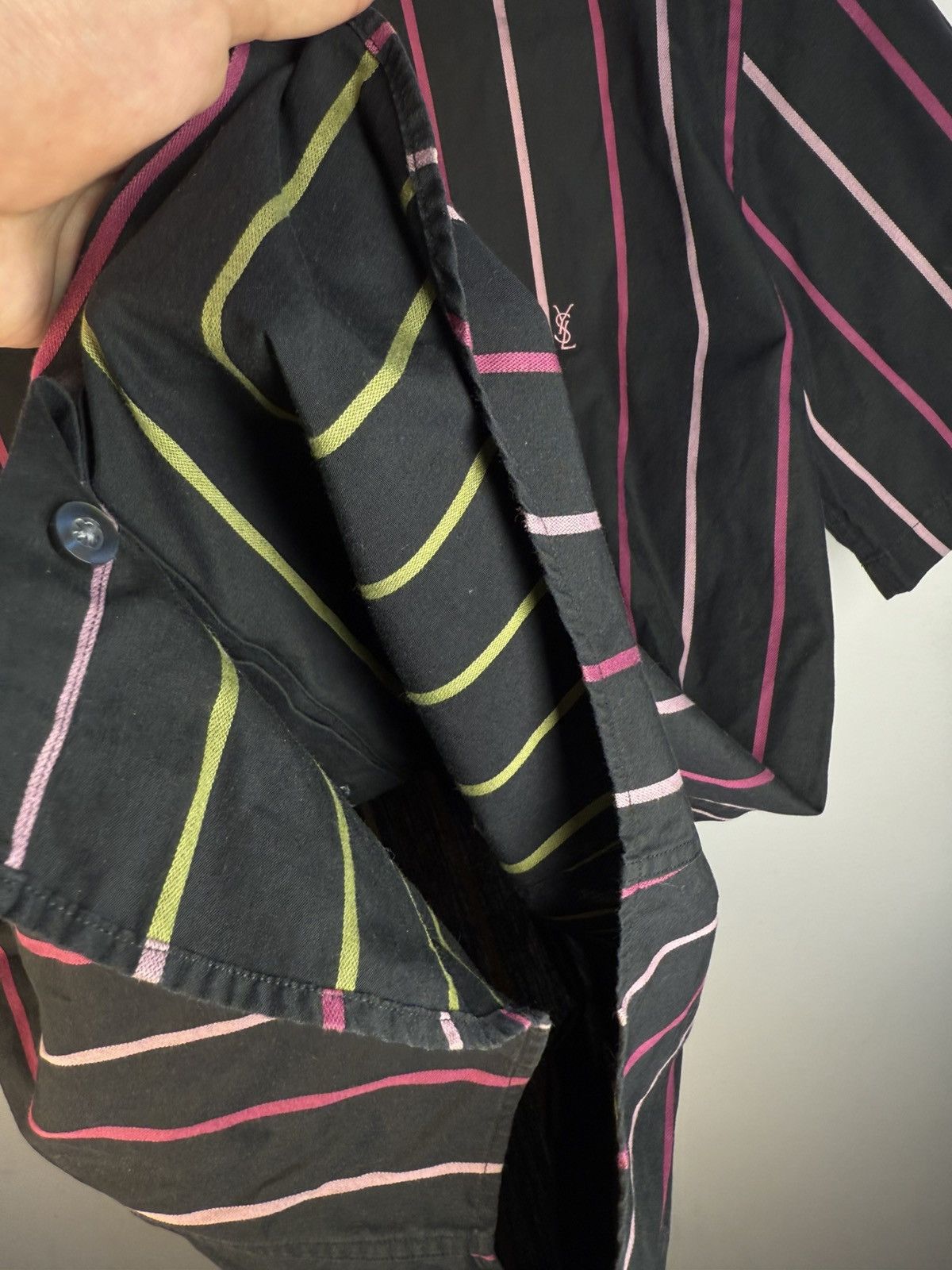 Yves Saint Laurent Black YSL Shirt Short Sleeve Button Up Striped Vintage 90s Size US M / EU 48-50 / 2 - 10 Thumbnail