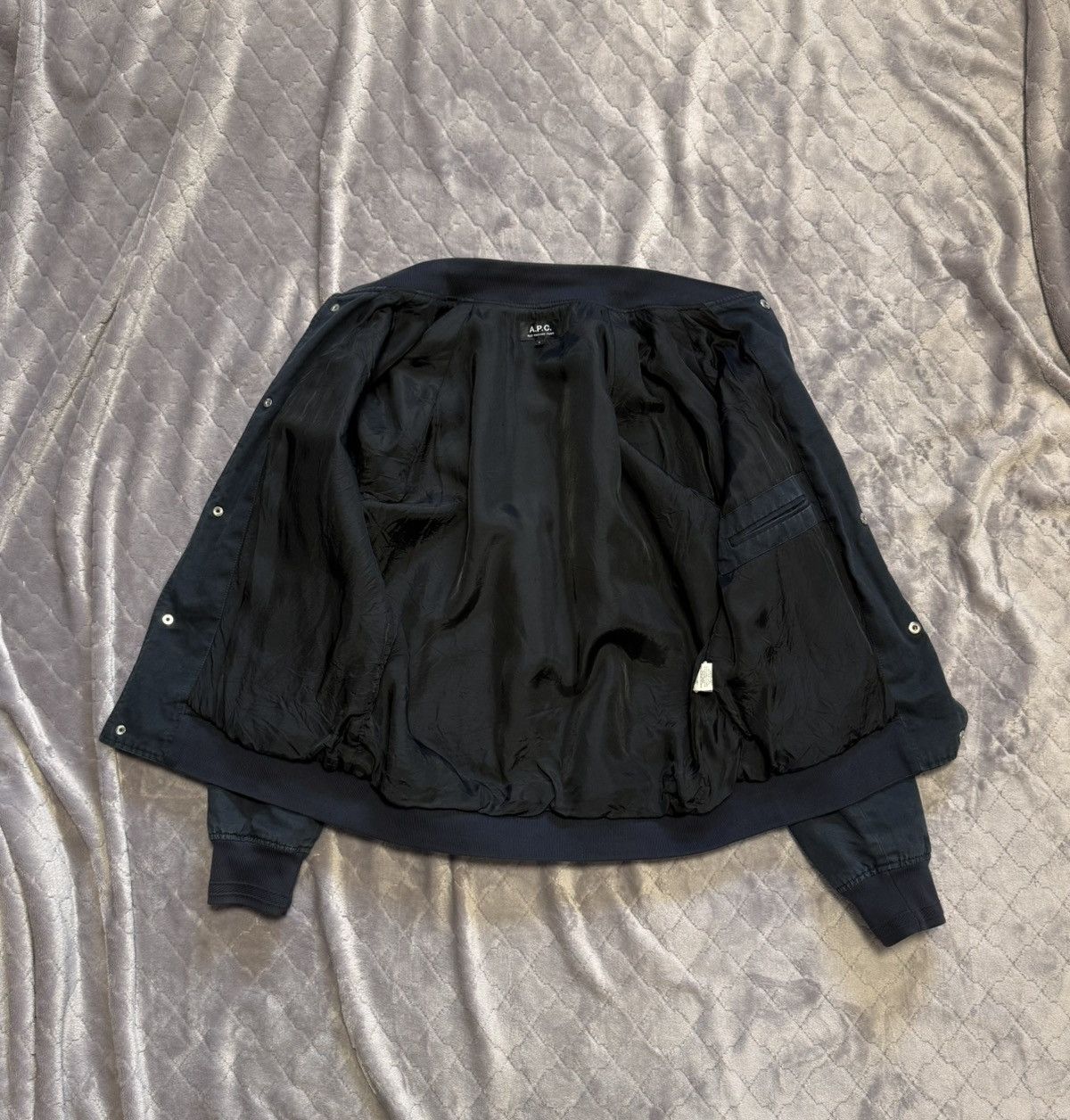 A.P.C. × Japanese Brand 🇯🇵A.P.C Navy Kenickie Teddy Dark Navy Bomber Jacket Size US L / EU 52-54 / 3 - 7 Thumbnail