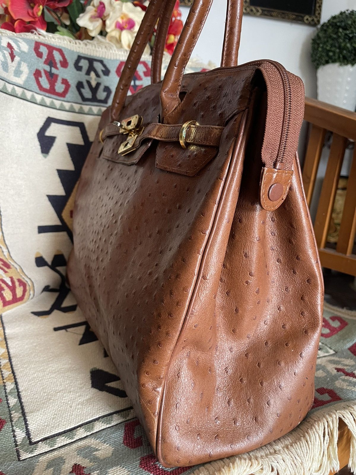 Handmade × Japanese Brand OSTRICH LEATHER BIRKIN PATINA BAG Size ONE SIZE - 2 Thumbnail