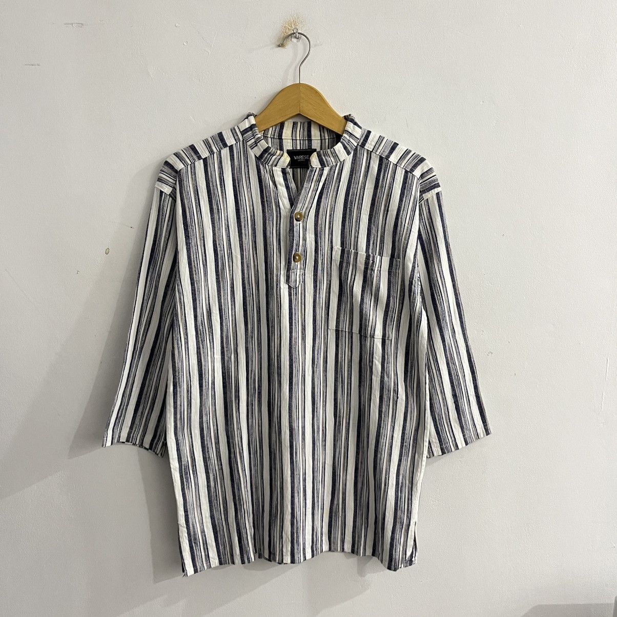 Japanese Brand Varese Uomo Striped 3/4 Sleeve Button Up Size US M / EU 48-50 / 2 - 1 Thumbnail