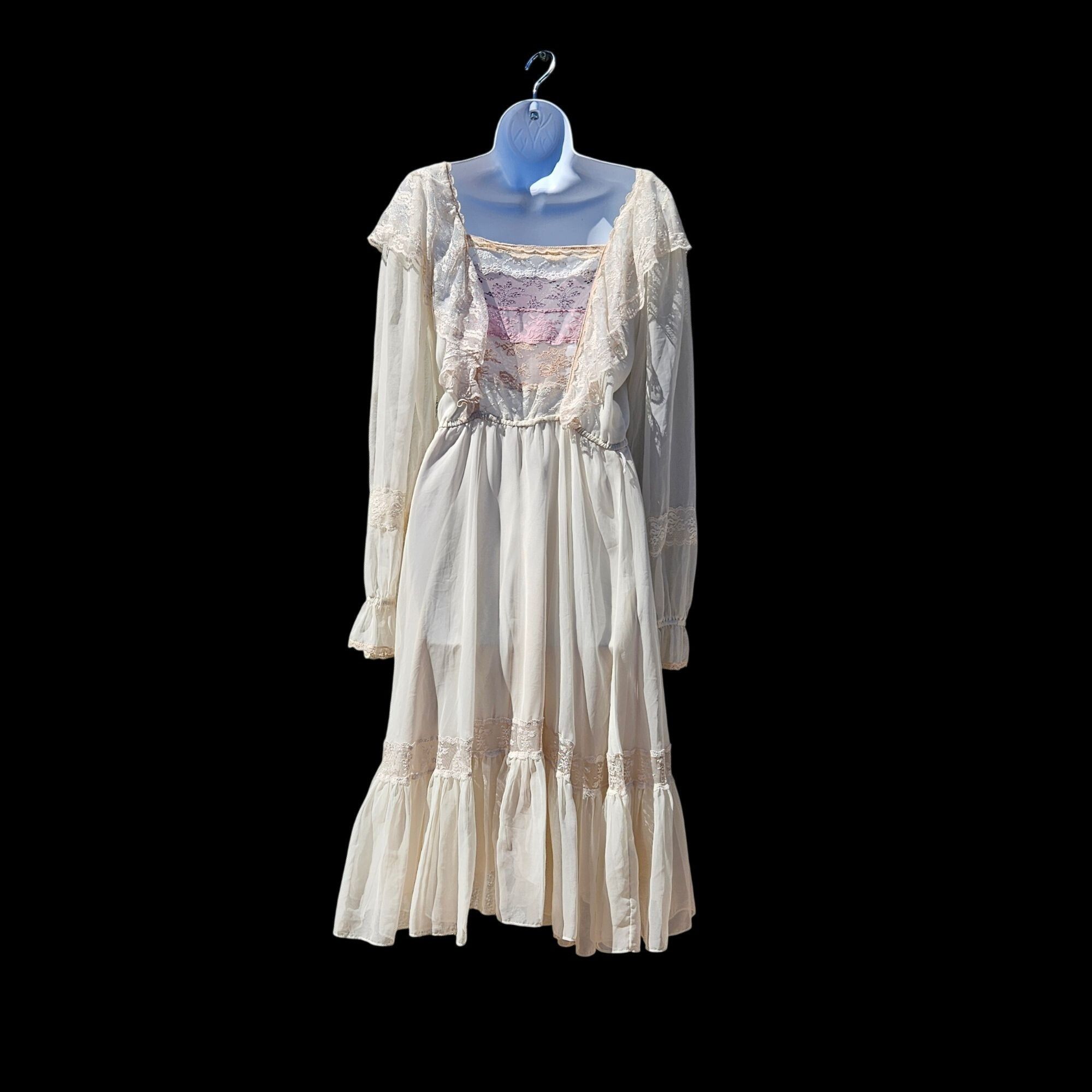 Casadei Vintage Casadei 80s Ivory Lace Beaded Prairie Fantasy Dress Size S / US 4 / IT 40 - 5 Thumbnail