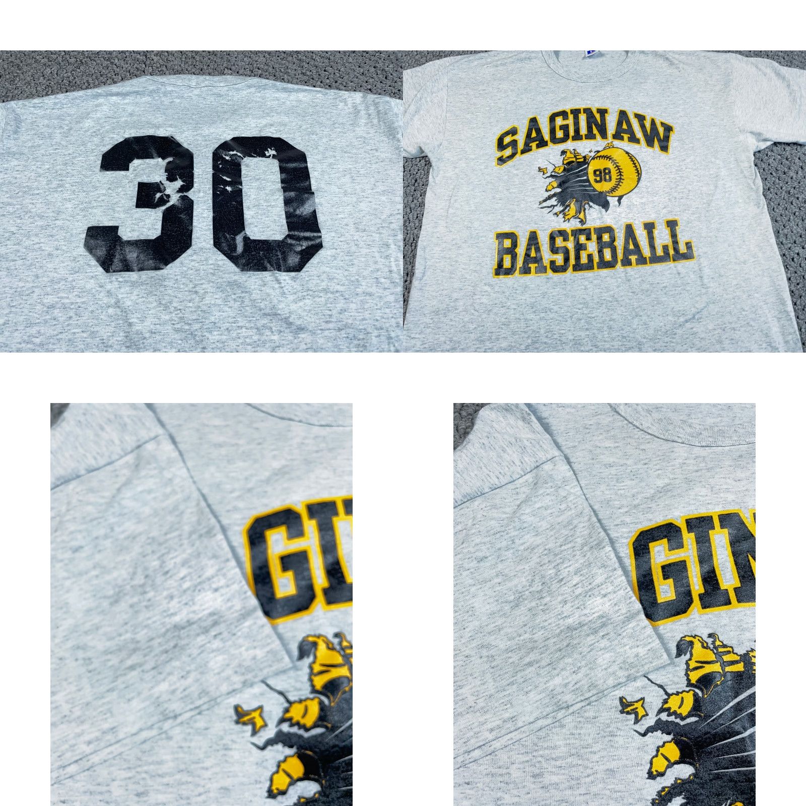 Russell Athletic VTG Russell Athletic Saginaw Baseball Jersey T-Shirt Adult XL Gray Michigan United States Size US XL / EU 56 / 4 - 8 Thumbnail