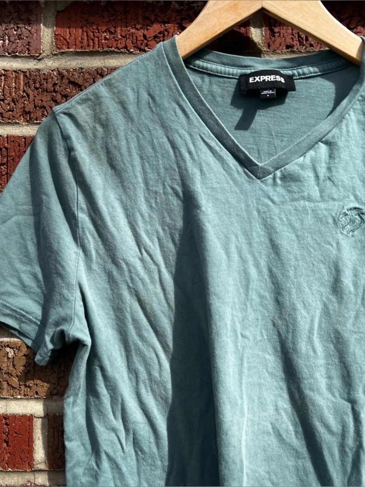 Express Express Dusty Green V Neck Short Sleeve Shirt Size US S / EU 44-46 / 1 - 2 Thumbnail