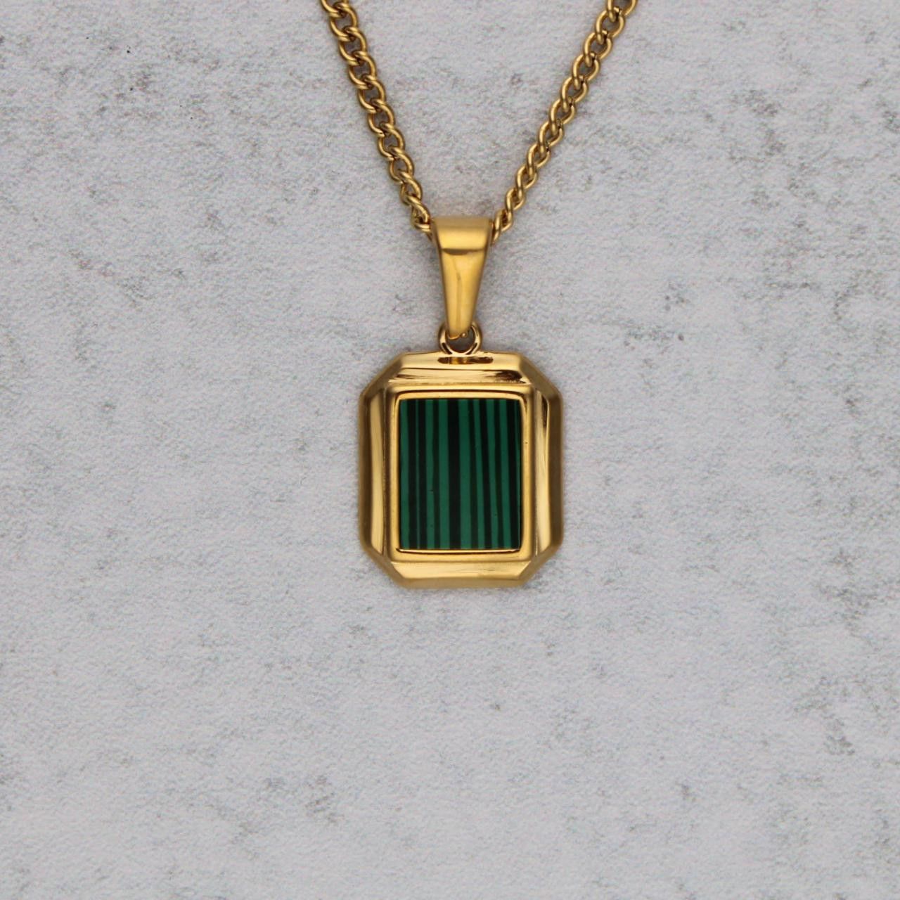 Jewelry Gold Mini Faux Malachite Pendant Necklace Size ONE SIZE - 2 Thumbnail