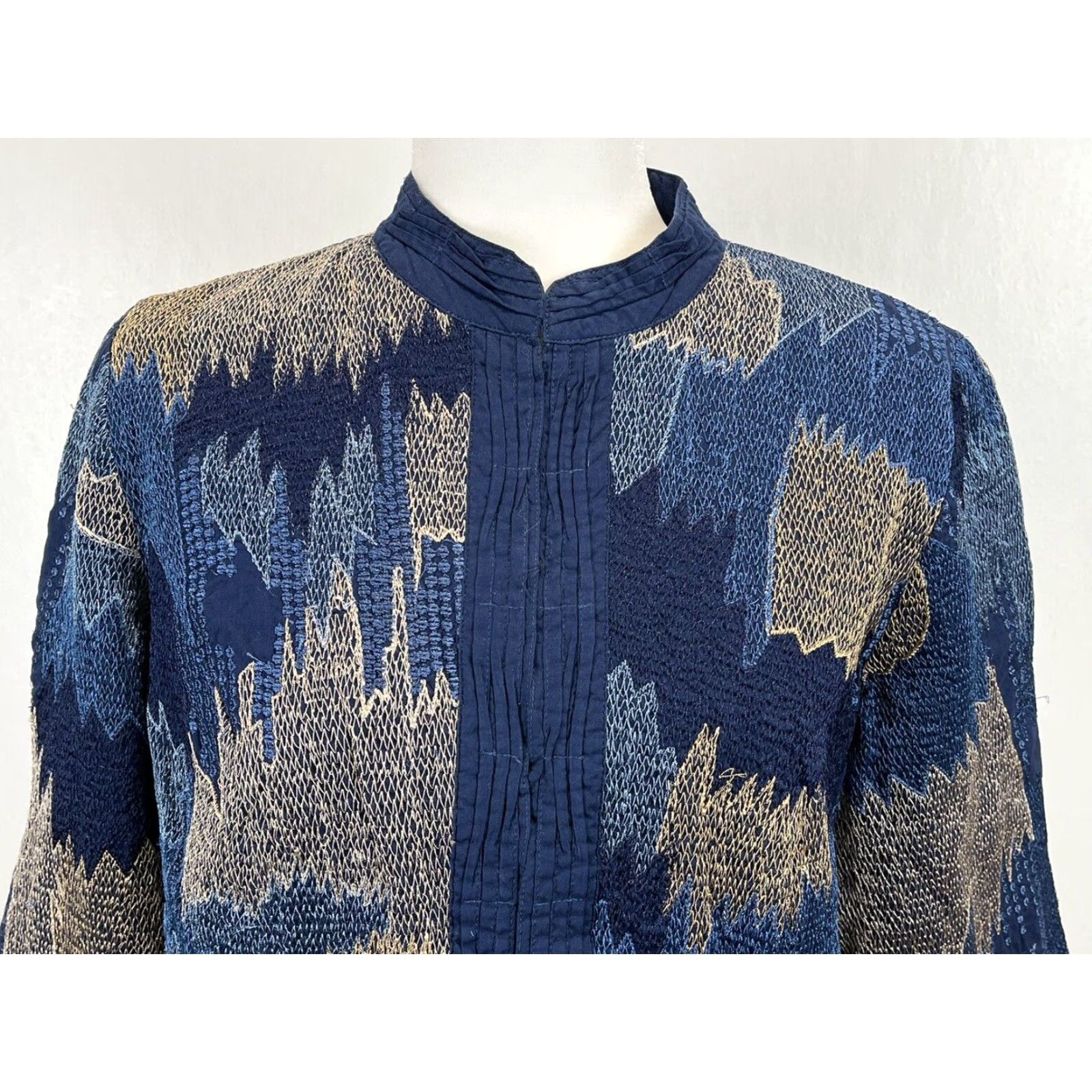 Vintage Chico’s Beauty Labelle Jacket Women Size 1 Blue Embroidered Mandarin Collar Size XS / US 0-2 / IT 36-38 - 4 Thumbnail