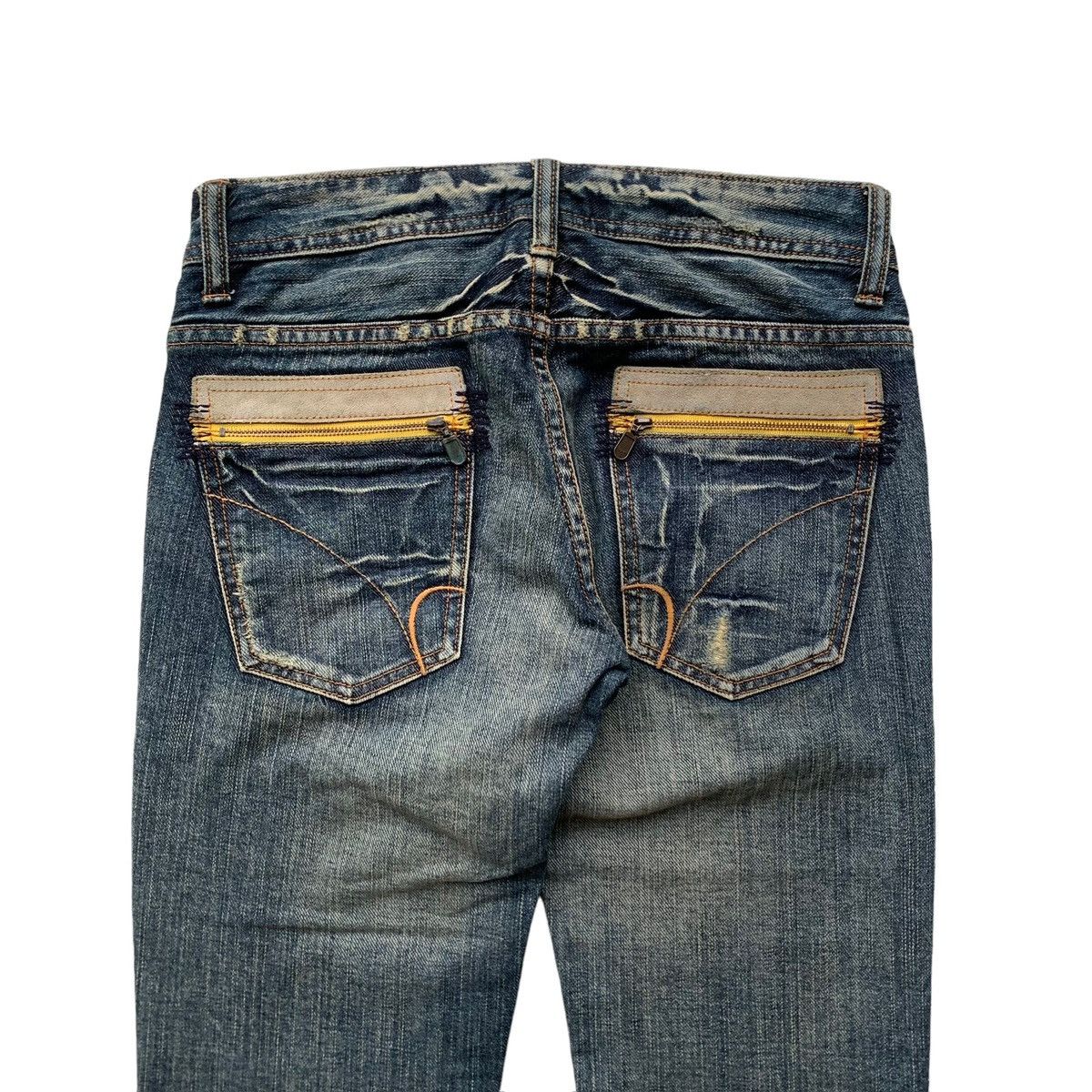 Japanese Brand × Vintage 2000s Back Number Blue Wash Distressed Fatigue Flared Jeans Size US 28 / EU 44 - 6 Thumbnail