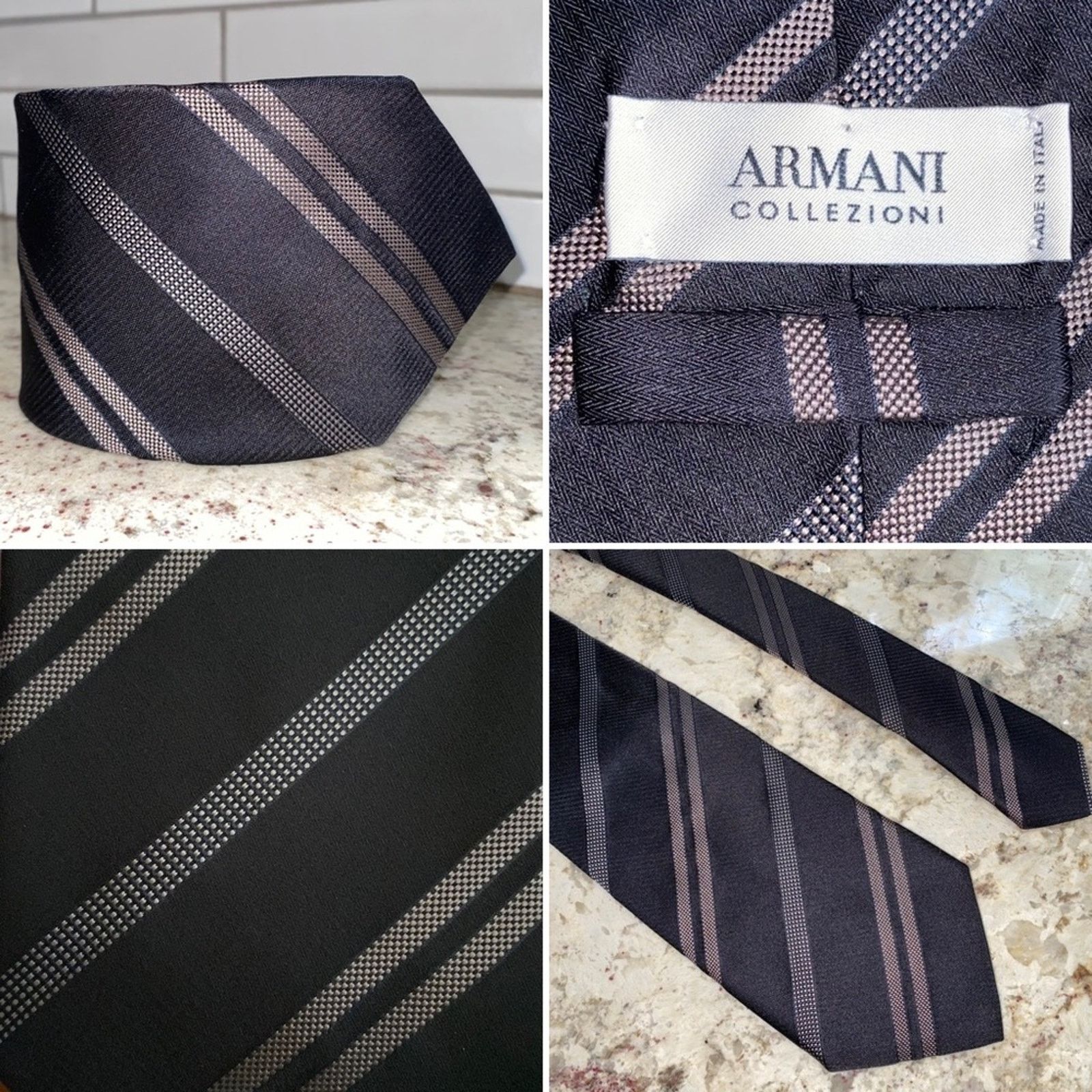 Giorgio Armani Giorgio Armani Men’s Silk Designer Tie Black Gray Stripe Size ONE SIZE - 1 Thumbnail