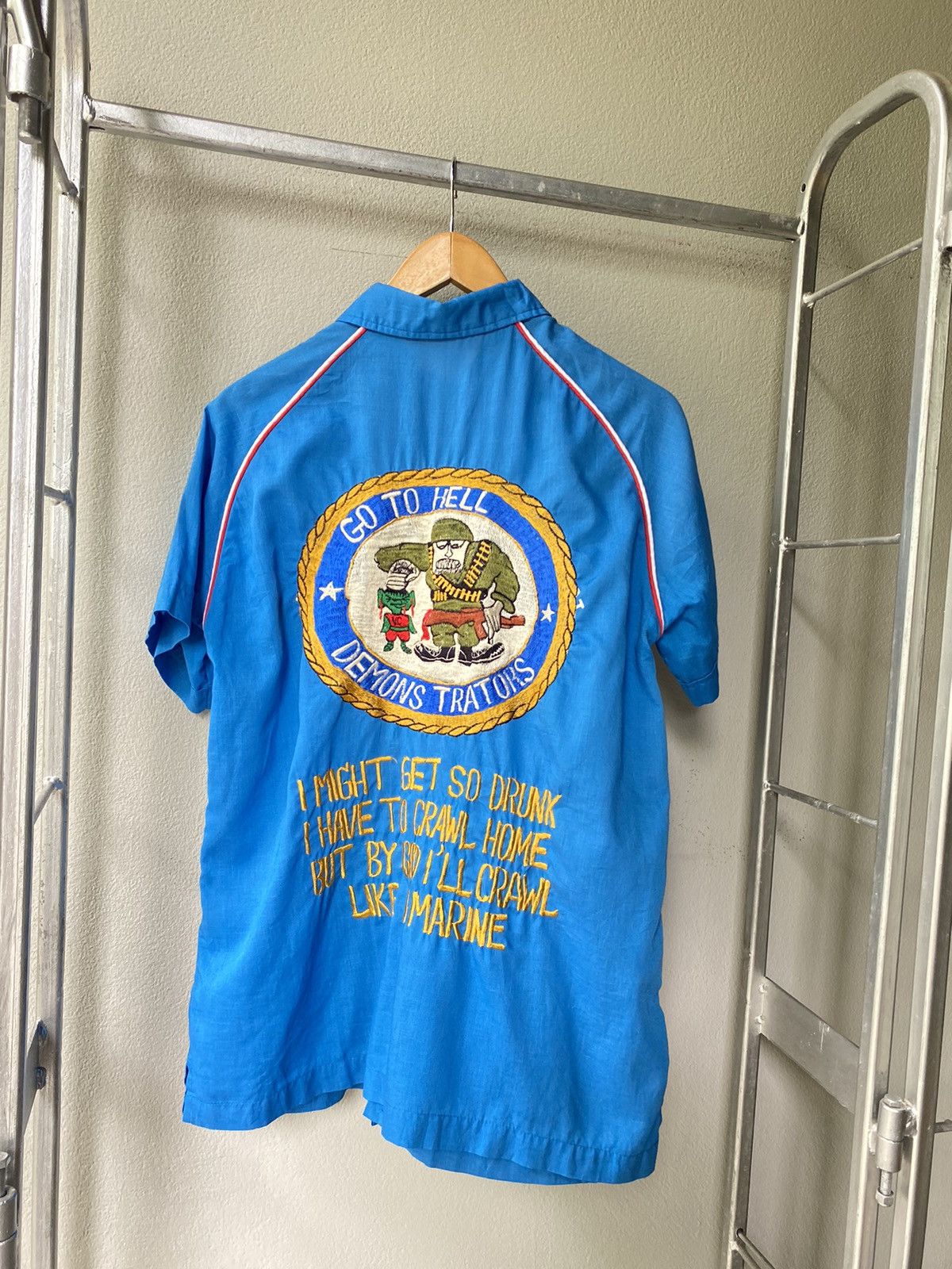 Vintage Go to hell demonstrators embroidery bowling shirt Size ONE SIZE - 8 Thumbnail