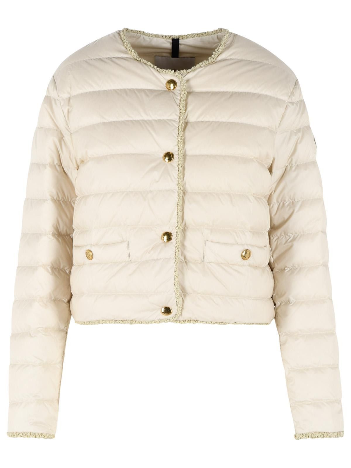 Moncler MONCLER 'Fleurs' Short Down Jacket With Light Beige Polyamide Bouclé Trim Size L / US 10 / IT 46 - 1 Thumbnail
