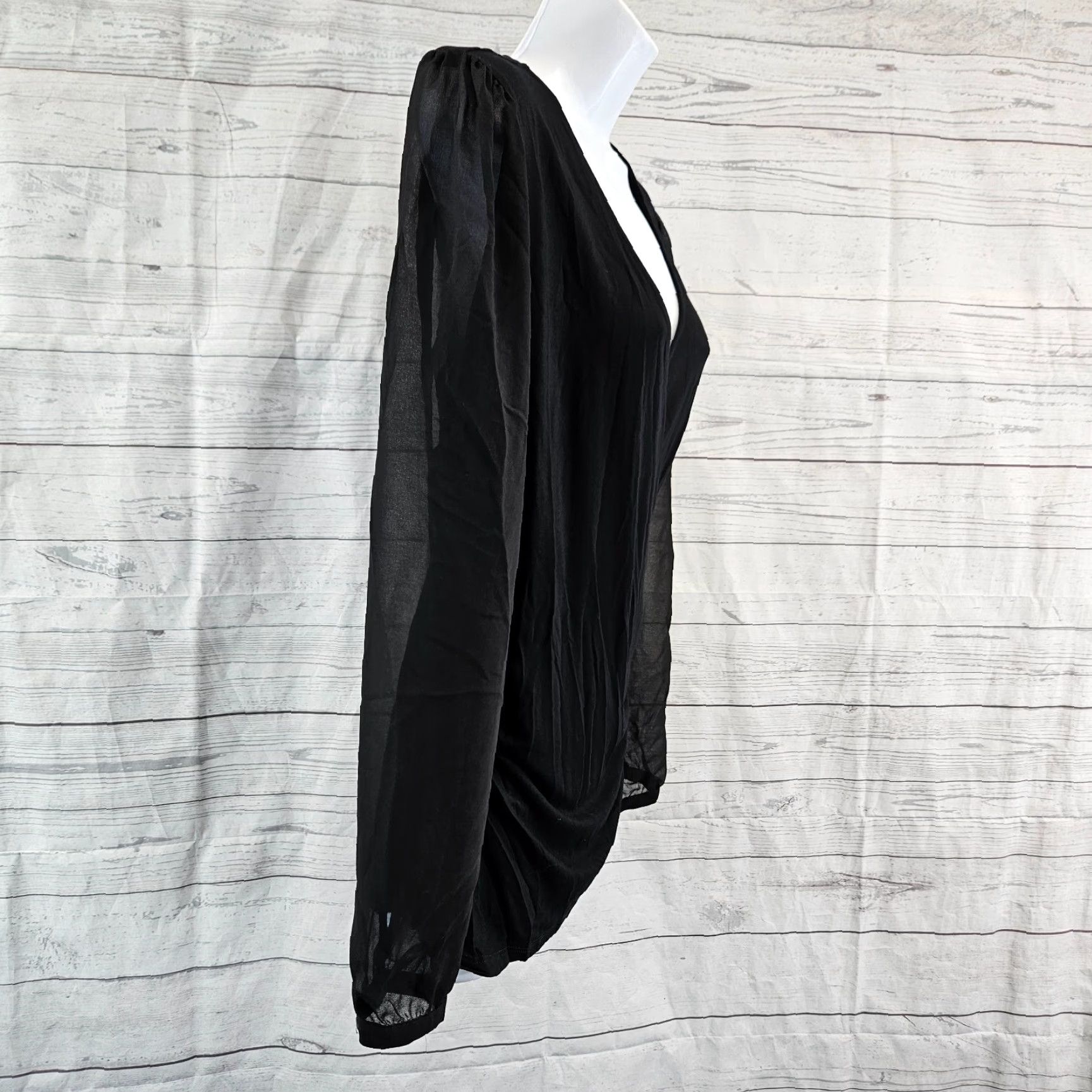 Boden Boden Blouse Womens Faux Wrap Top 10 Black Long Sleeve V-Neck Sheer Viscose Blend Size L / US 10 / IT 46 - 3 Thumbnail