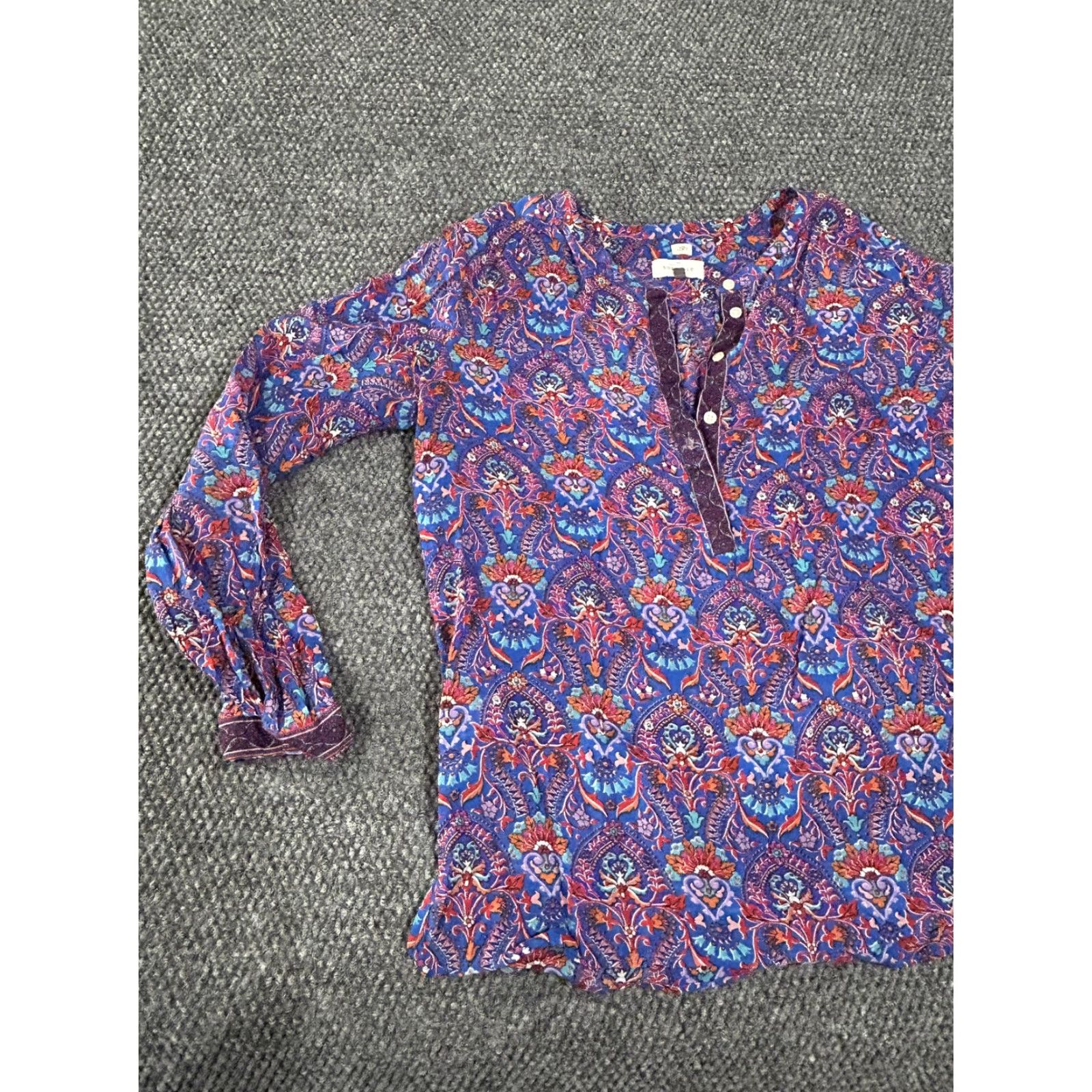 Loft LOFT The Softened Shirt Blouse Womens Medium Blue Paisley Boho Tunic Shirt Size M / US 6-8 / IT 42-44 - 2 Thumbnail