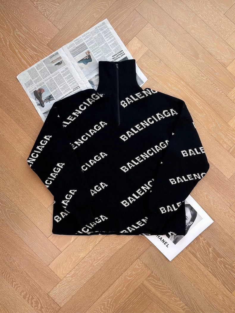 Balenciaga Balenciaga High Neck Full Print Logo Knit Sweater Jacket B Size US XS / EU 42 / 0 - 1 Thumbnail