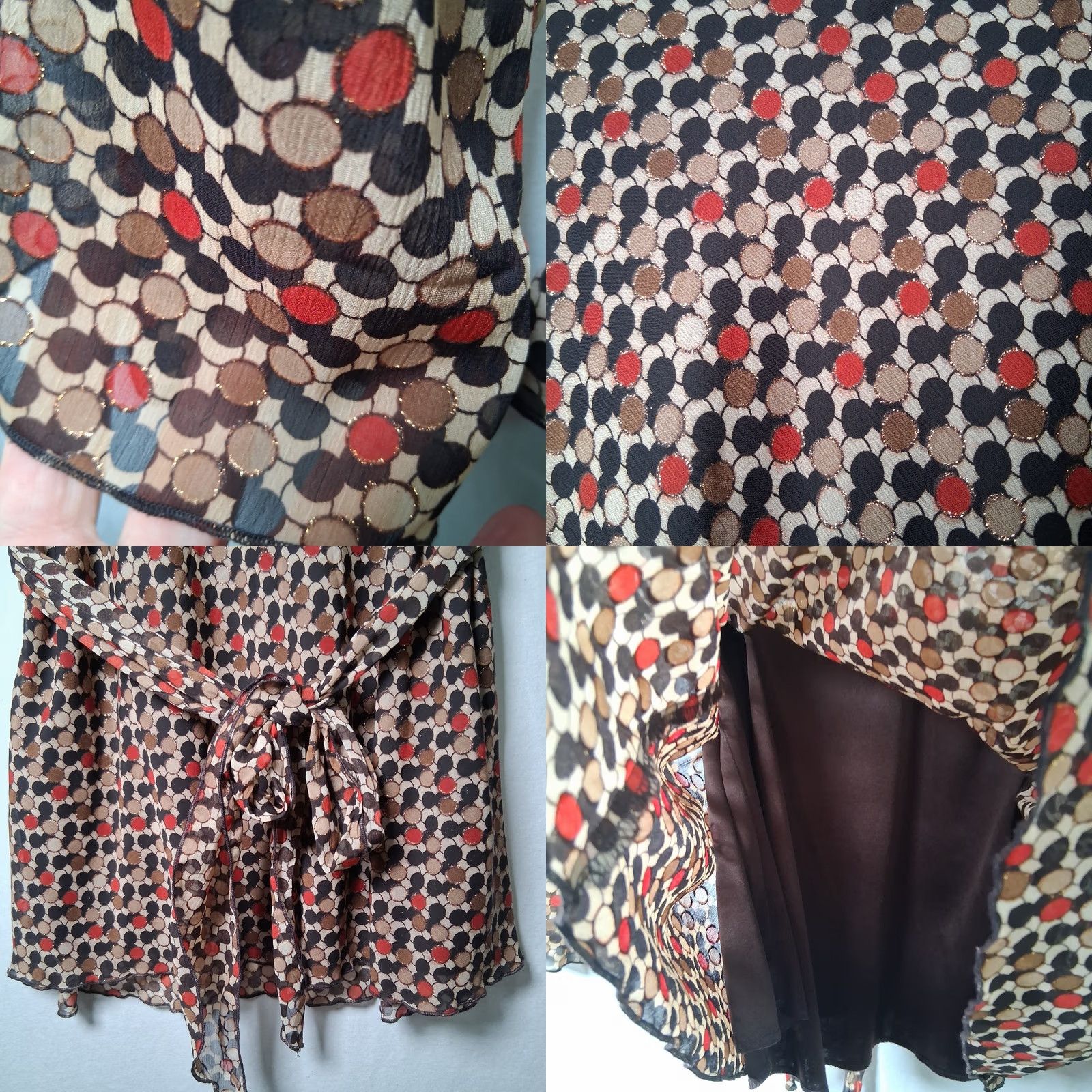 Vintage Dressbarn Blouse Large Brown Tan Rust Gold Metallic Sheer Long Slv Y2K 2000s Size L / US 10 / IT 46 - 9 Thumbnail