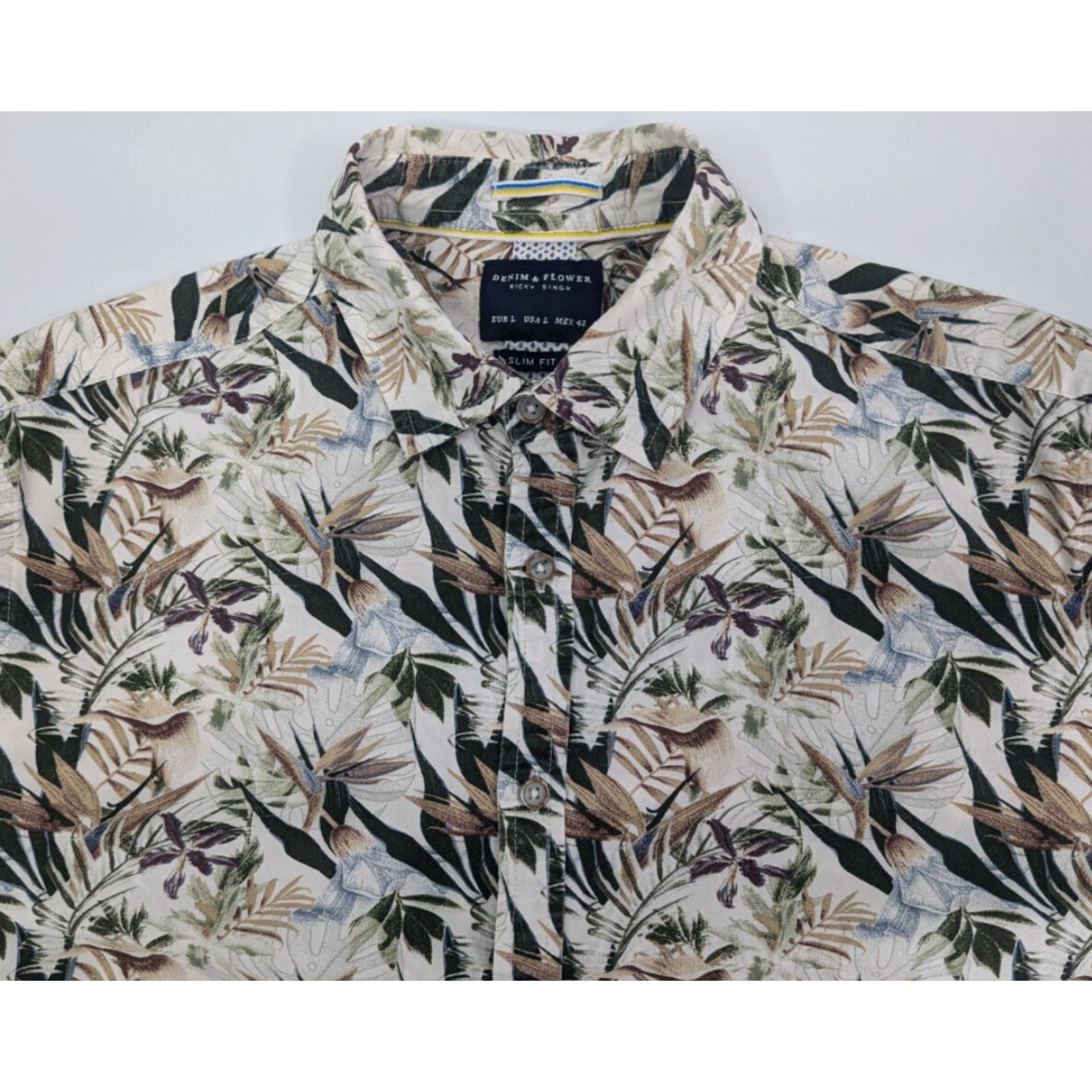Denime Denim & Flower Ricky Singh Tropical Print Slim Fit Short Sleeve Shirt Mens Large Size US L / EU 52-54 / 3 - 2 Thumbnail