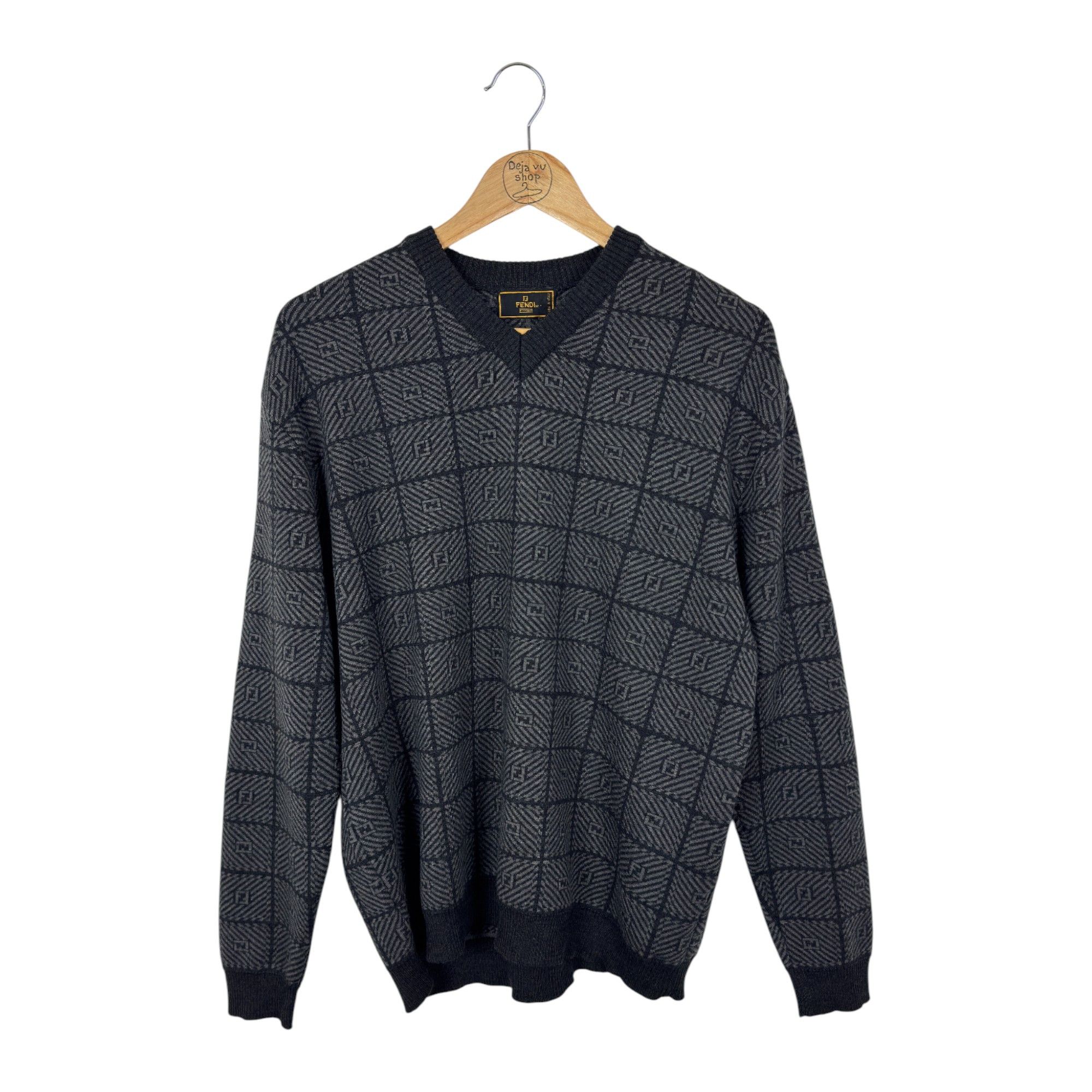 Fendi FF Monogram Merino Wool Pullover Luxury Designer Sweater Size US L / EU 52-54 / 3 - 1 Thumbnail