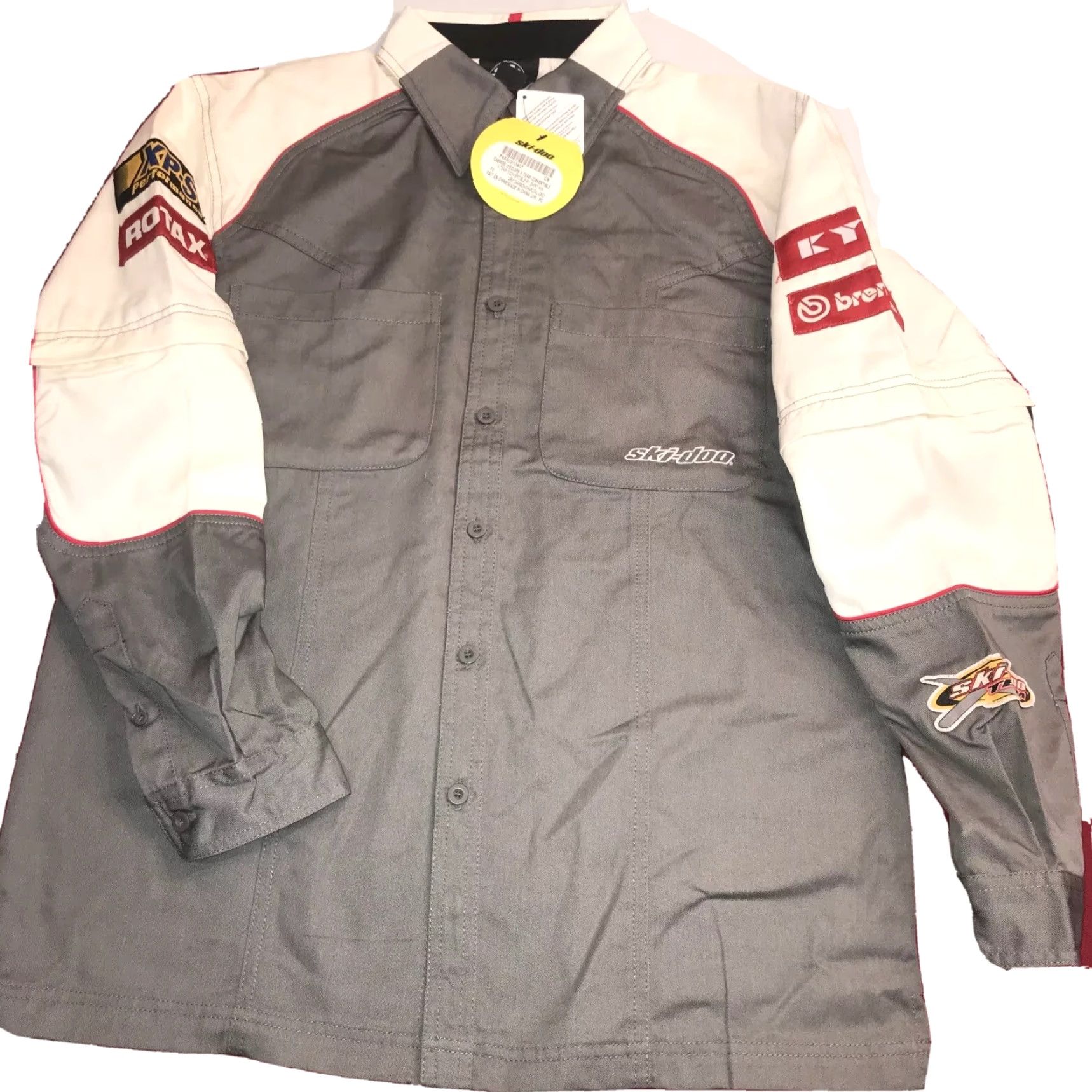Vintage SKI-DOO Racing Button SHIRT ROTAX Bombardier Team White Gray ZIP OFF sleeves NEW Mens Small Button-Up Shirt Size US S / EU 44-46 / 1 - 3 Thumbnail