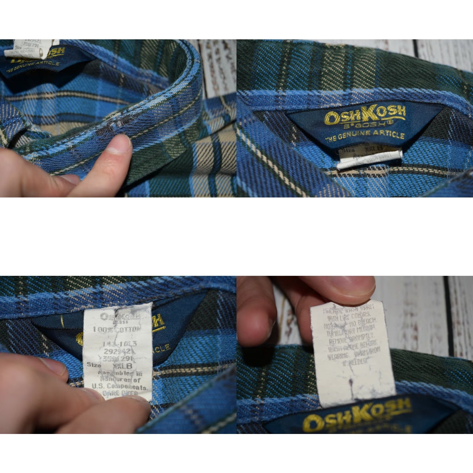 Vintage OSHKOSH B'GOSH MENS SHIRT 2XL BLUE GREEN COTTON VINTAGE FLANNEL USA BUTTON-FRONT 90s STYLE Mens Size US XXL / EU 58 / 5 - 8 Thumbnail