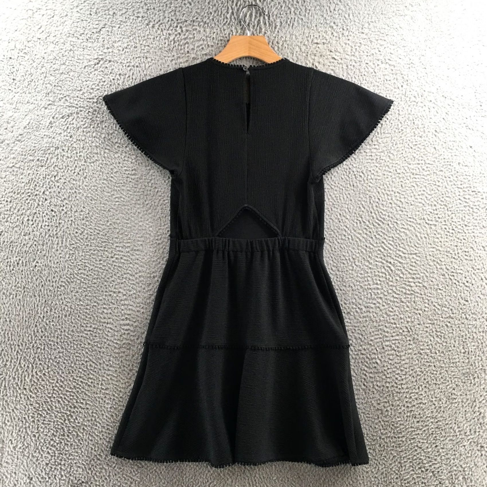 Joie JOIE Dress Womens Black Textured Flutter Sleeve Fit & Flare Short Dress Small, Cotton Blend, Regular Size, Solid Pattern, Spring Summer Fall, Womens Size S / US 4 / IT 40 - 7 Thumbnail