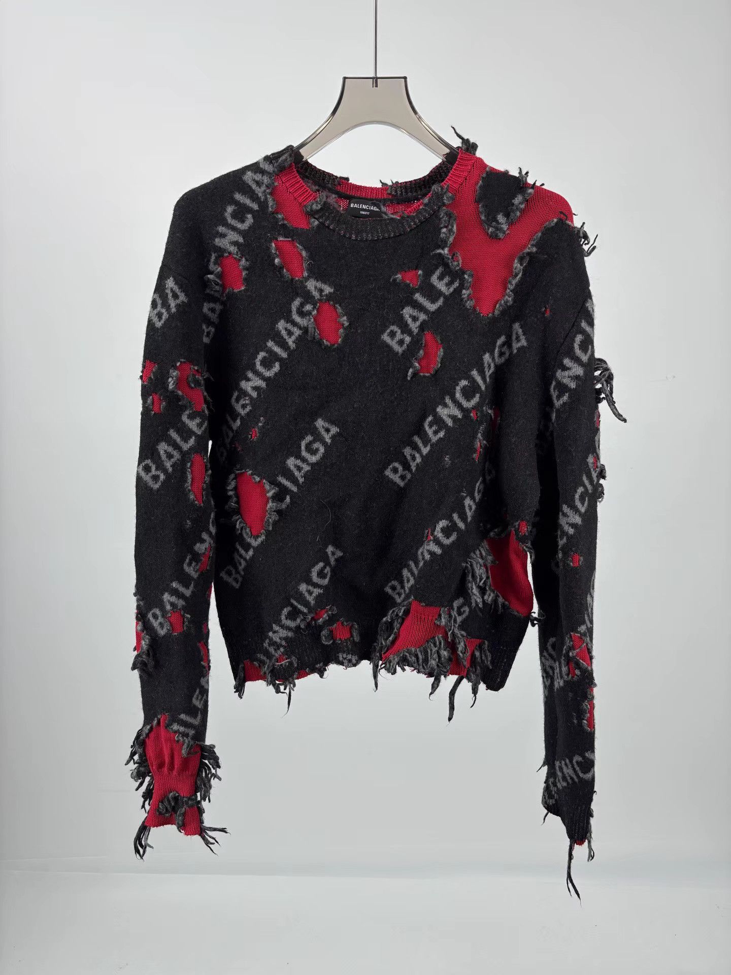 Balenciaga BALENCIAGA All-Over Logo Fake Two-Piece Distressed Sweater Size US M / EU 48-50 / 2 - 1 Thumbnail