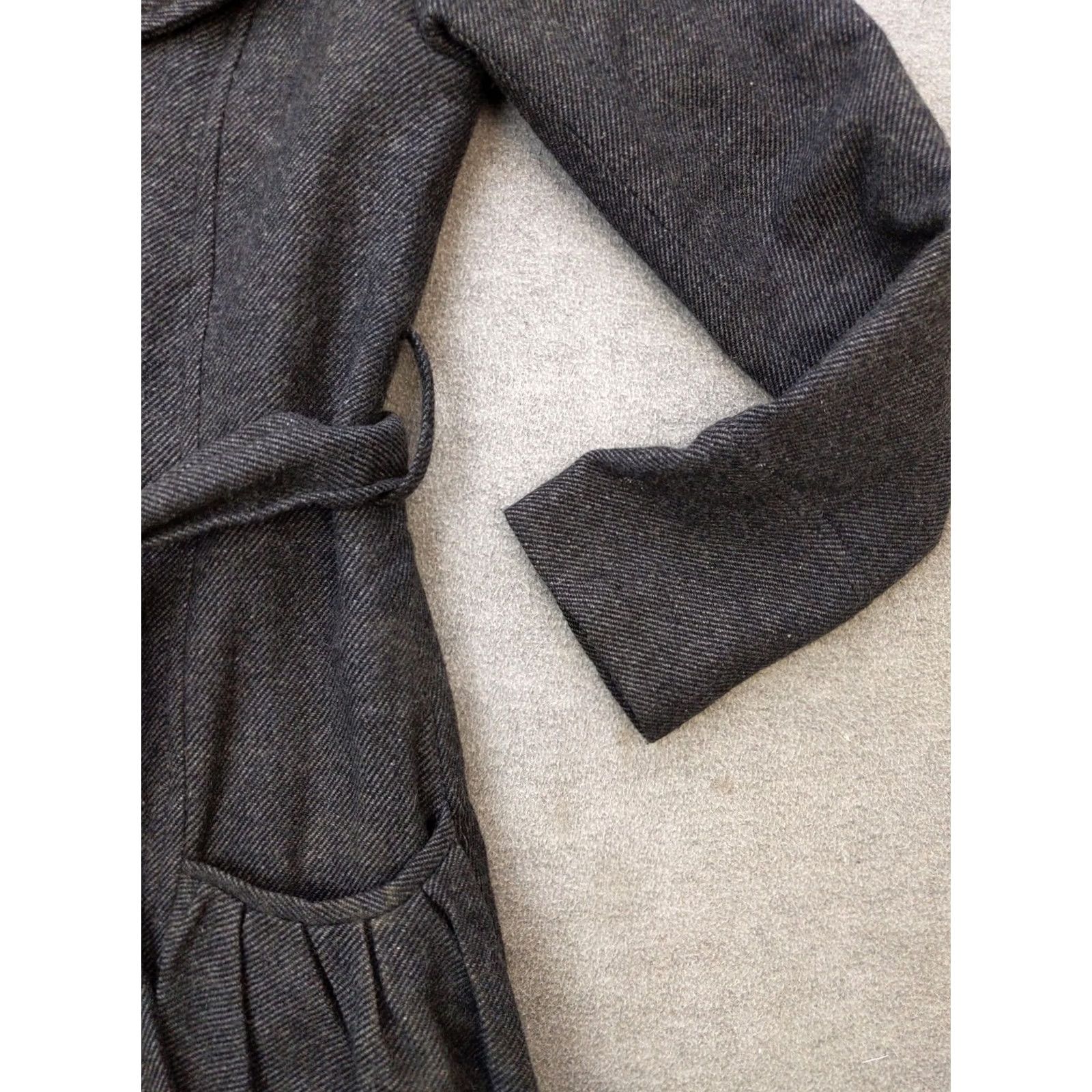 Vintage Coffeeshop Womens Small Gray Wool Blend Belted Pleated Trench Lined Tweed Coat Size S / US 4 / IT 40 - 2 Thumbnail