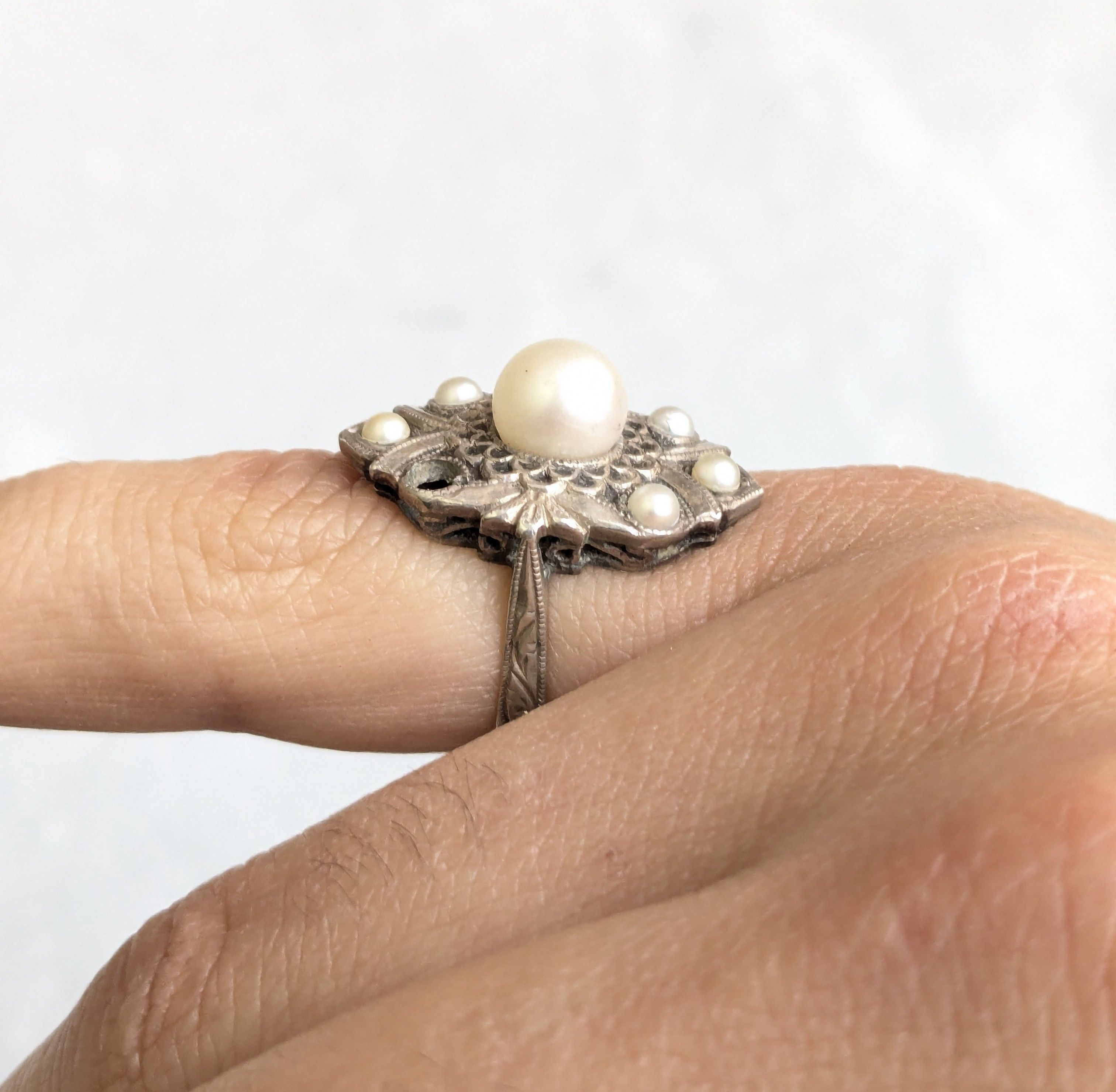 Jewelry Sterling Silver Ring Pearl Art Deco CPO Toyokoki 6.75 Size ONE SIZE - 12 Thumbnail