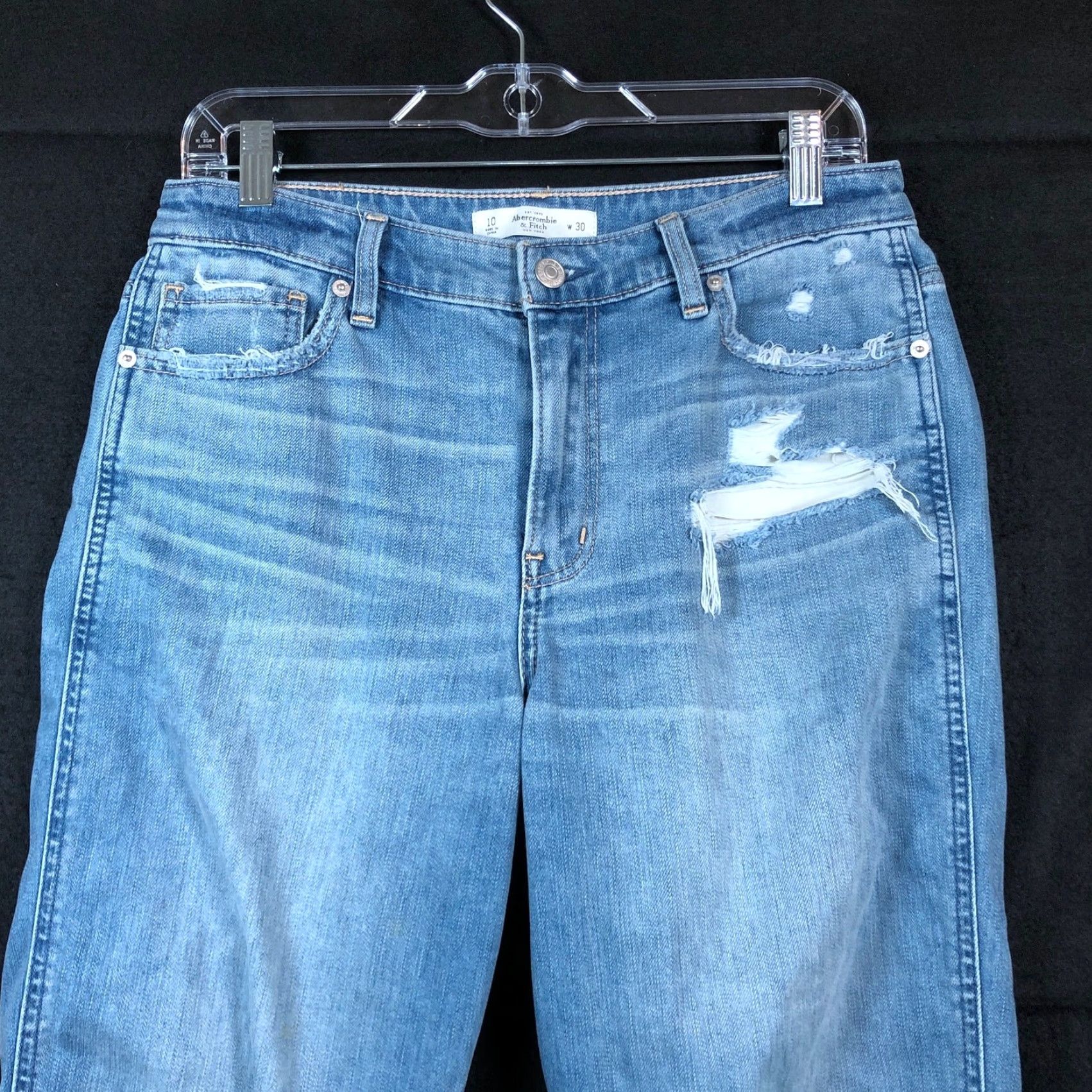 Abercrombie & Fitch Abercrombie & Fitch Womens Jeans Blue Denim High Rise Distressed 10 Straight 5-Pocket Baggy Relaxed Womens Jeans Blue Denim High Rise Distressed 10 Size 32" / US 10 / IT 46 - 2 Thumbnail