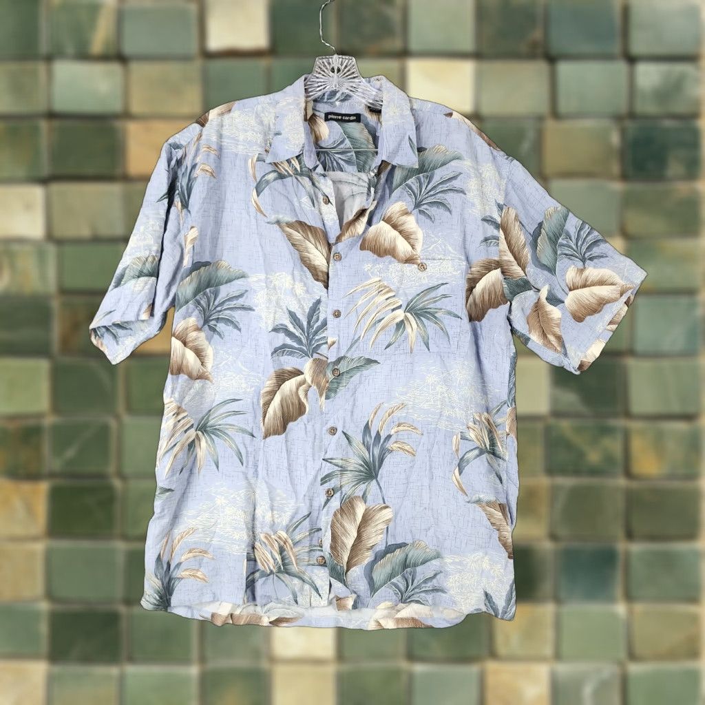 Pierre Cardin VINTAGE Pierre Cardin Hawaiian Floral Button-Up Shirt Adult Large Blue Mens Size US 33 - 1 Thumbnail