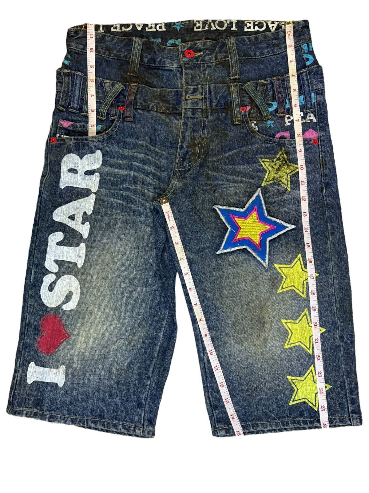 Japanese Brand Vintage Japanese Brand Double Waist Mud Wash Jean Shorts Size US 32 / EU 48 - 15 Thumbnail