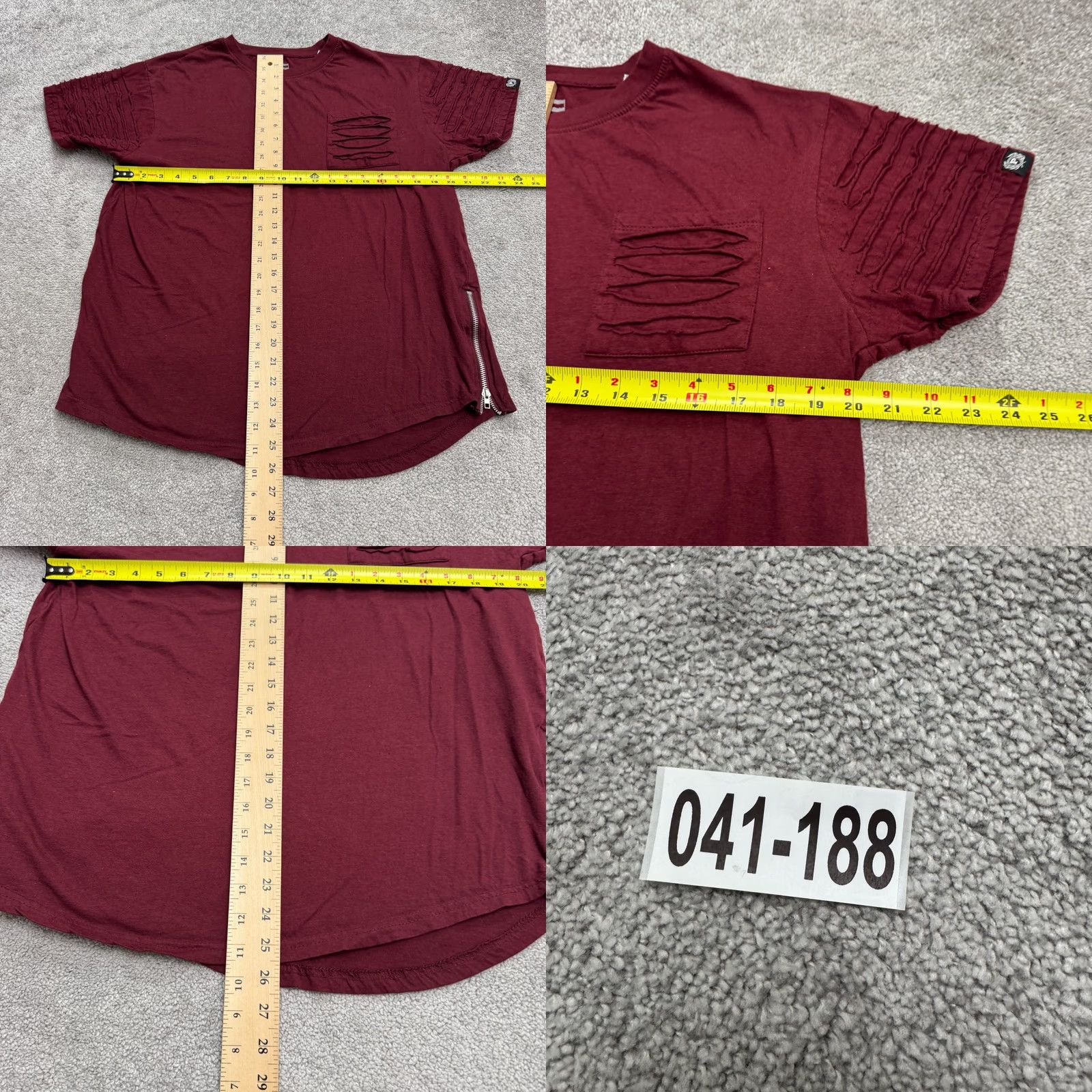 Phat Farm Phat Farm T-Shirt Mens L Burgundy Red Crew Cotton Tee Distressed Side Zip Size US L / EU 52-54 / 3 - 8 Thumbnail
