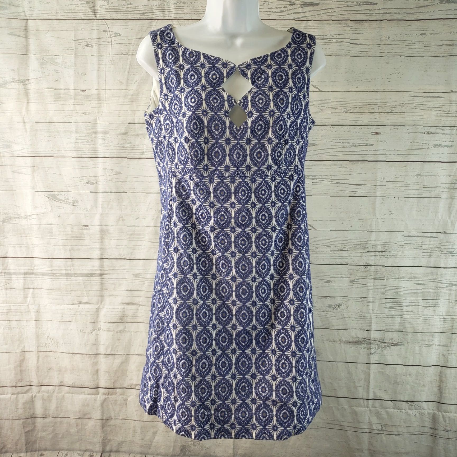 Vintage Kachel Womens Dress Sz 10 Blue/Purple White Embroidered Cutouts Sleeveless Dress Size L / US 10 / IT 46 - 2 Thumbnail