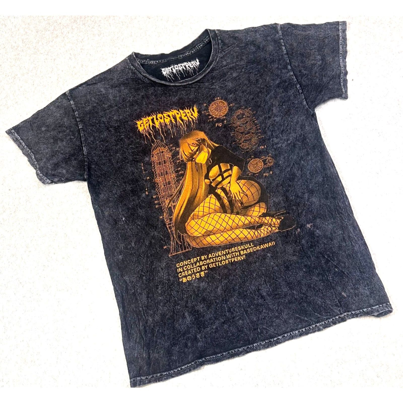 Vintage Get Lost Perv Anime Pinup Tee Adventureskull Basedkawaii Men’s Medium Gray Cotton Graphic Acid Wash T-Shirt Shirts M Mens Size US M / EU 48-50 / 2 - 2 Thumbnail
