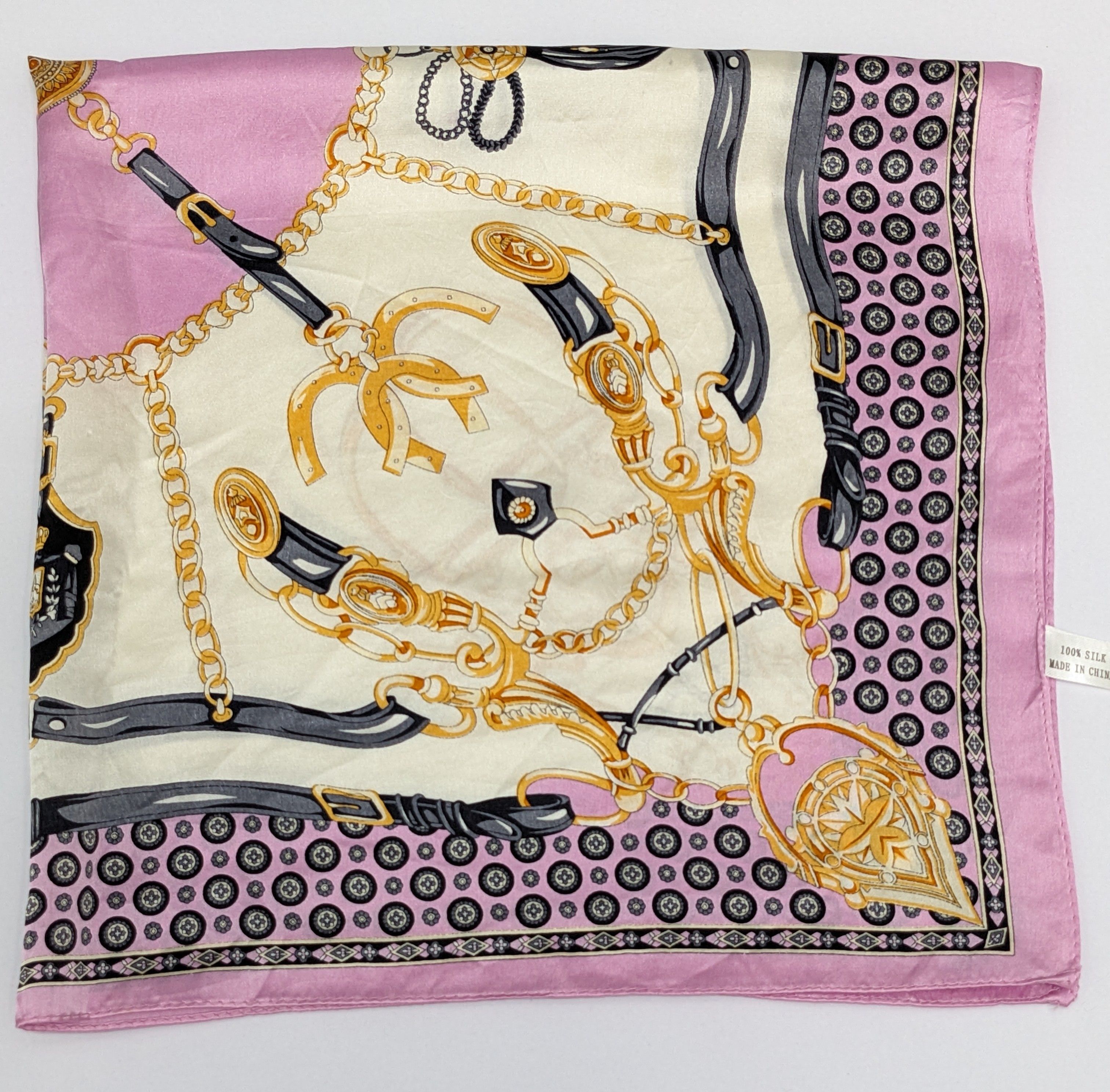 Other Vintage 100% Silk Scarf Pink Equestrian Horse Bit Belt Chain Size ONE SIZE - 1 Thumbnail