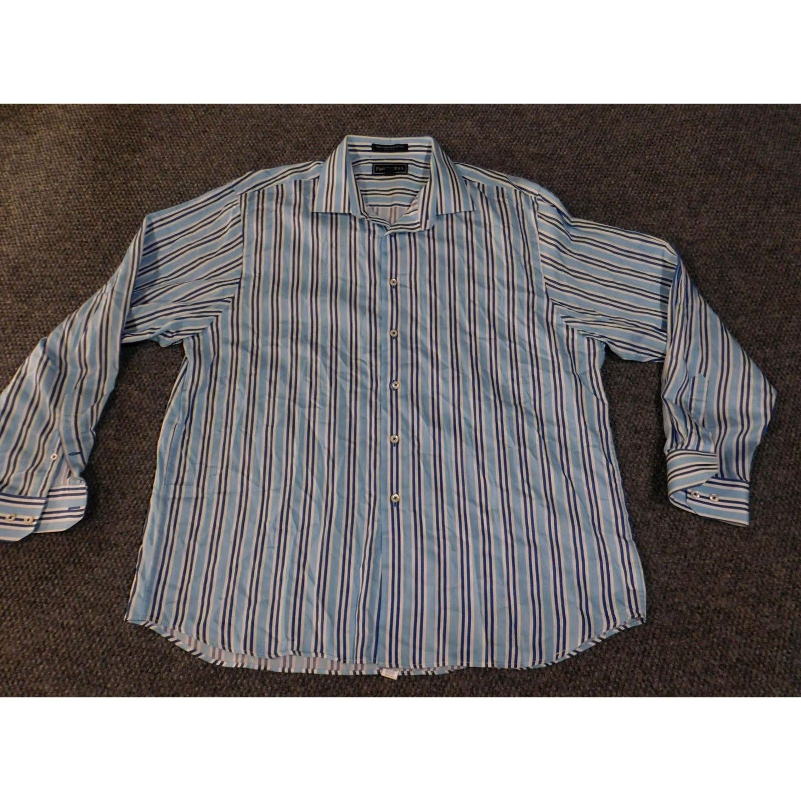 Vintage Paul Fredrick Shirt Mens XL Blue White Striped Long Sleeve Button Up Dress Shirt Size 46R - 2 Thumbnail