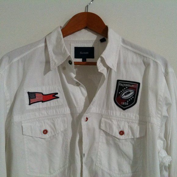 Faconnable FACONNABLE MENS WHITE COTTON CASUAL SHIRT SIZE: XL Size US XL / EU 56 / 4 - 3 Thumbnail