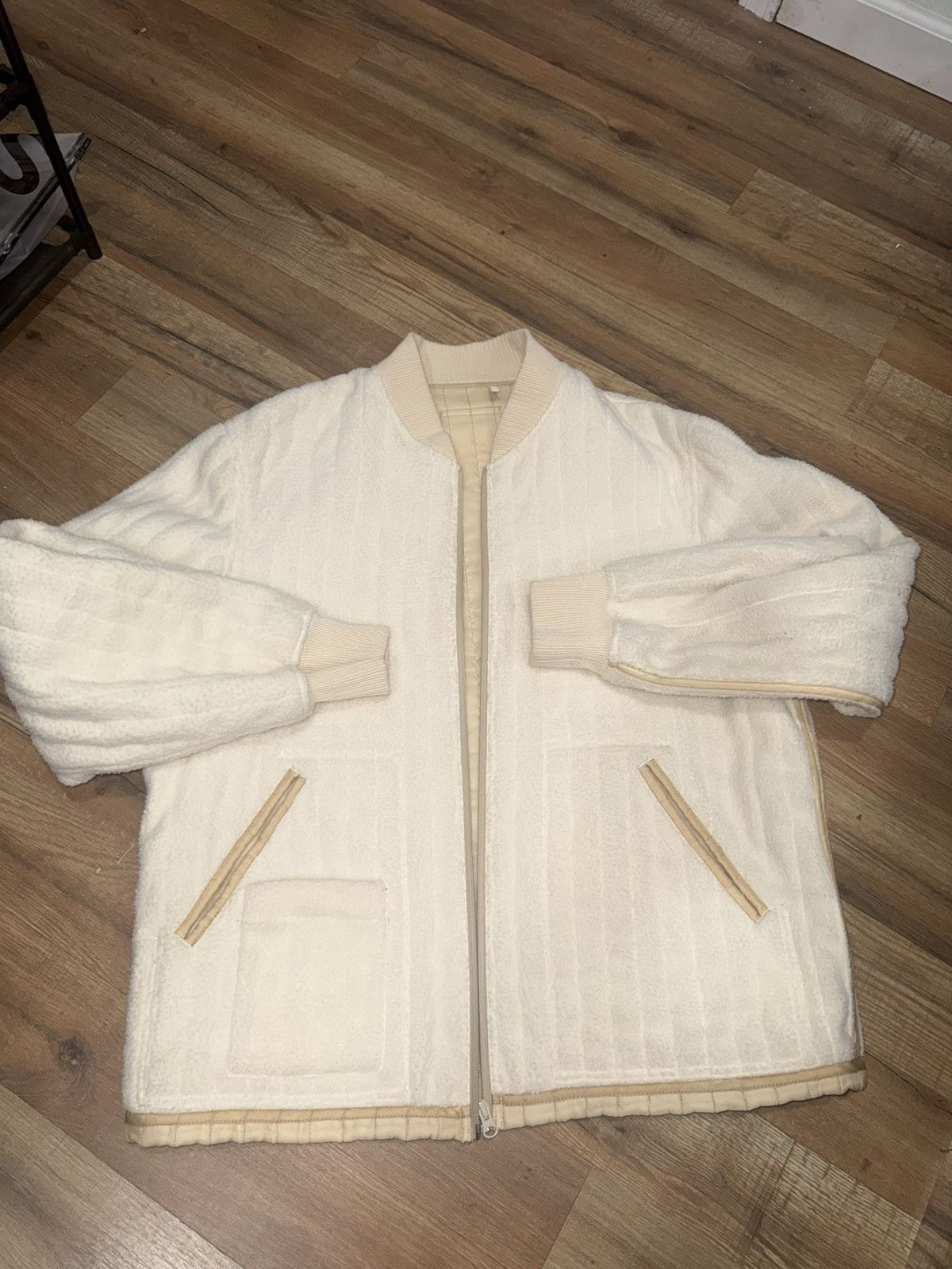 Helmut Lang Liner Bomber Jacket in Nubby Fleece in Cream Size US XL / EU 56 / 4 - 1 Thumbnail
