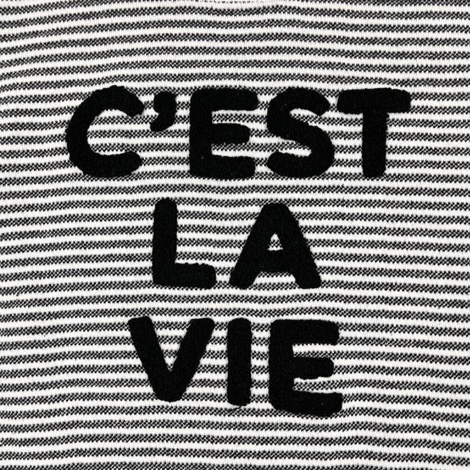 Karl Lagerfeld VINTAGE Karl Lagerfeld Paris Sweater Womens L Black White Striped C'est La Vie Pullover Size L / US 10 / IT 46 - 3 Thumbnail