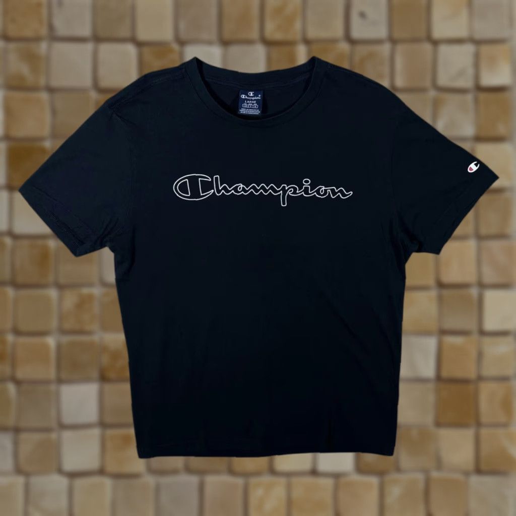 Champion Champion Classic Essential Logo Spellout Black Short Sleeve T-Shirt Large Mens Clothing Graphic Print Logo Size US L / EU 52-54 / 3 - 1 Thumbnail