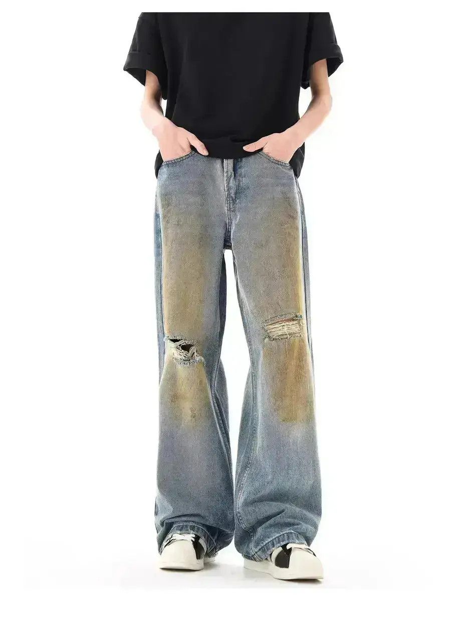 Japanese Brand Retro loose fitting straight leg distressed jeans Size US 32 / EU 48 - 2 Thumbnail